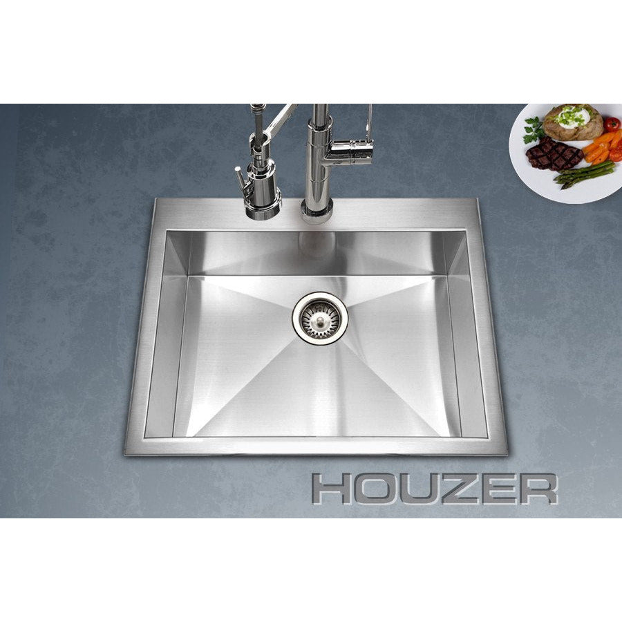 Houzer BCS 2522 Bellus Series Zero Radius Topmount Stainless Steel 1 Hole Single Bowl Kitchen Sink - Perfect for Modern Kitchens & Small Spaces