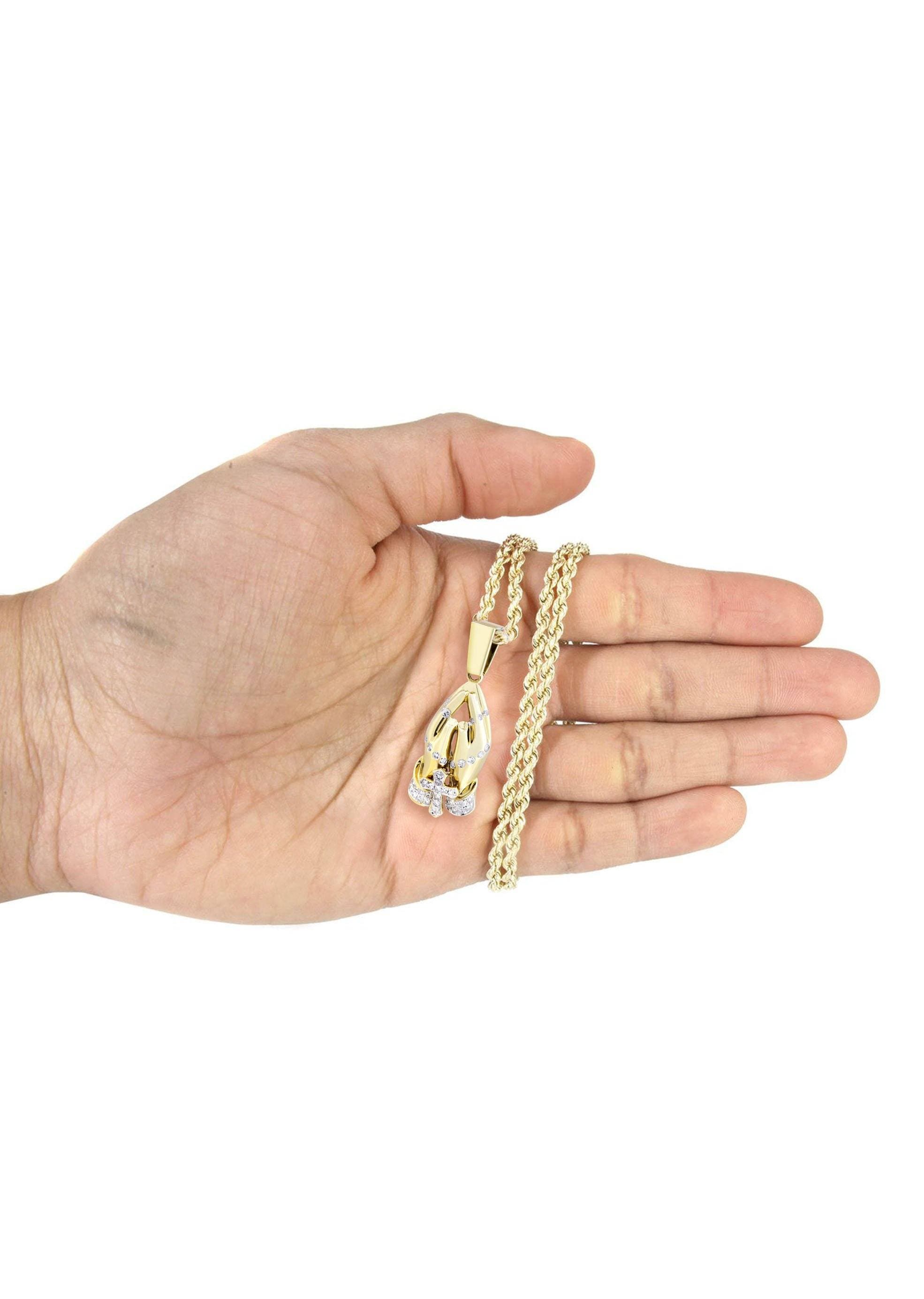 10K Yellow Gold Praying Hands Diamond Necklace - 0.36 Carats | Elegant Religious Jewelry for Women, Perfect for Church, Weddings & Special Occasions