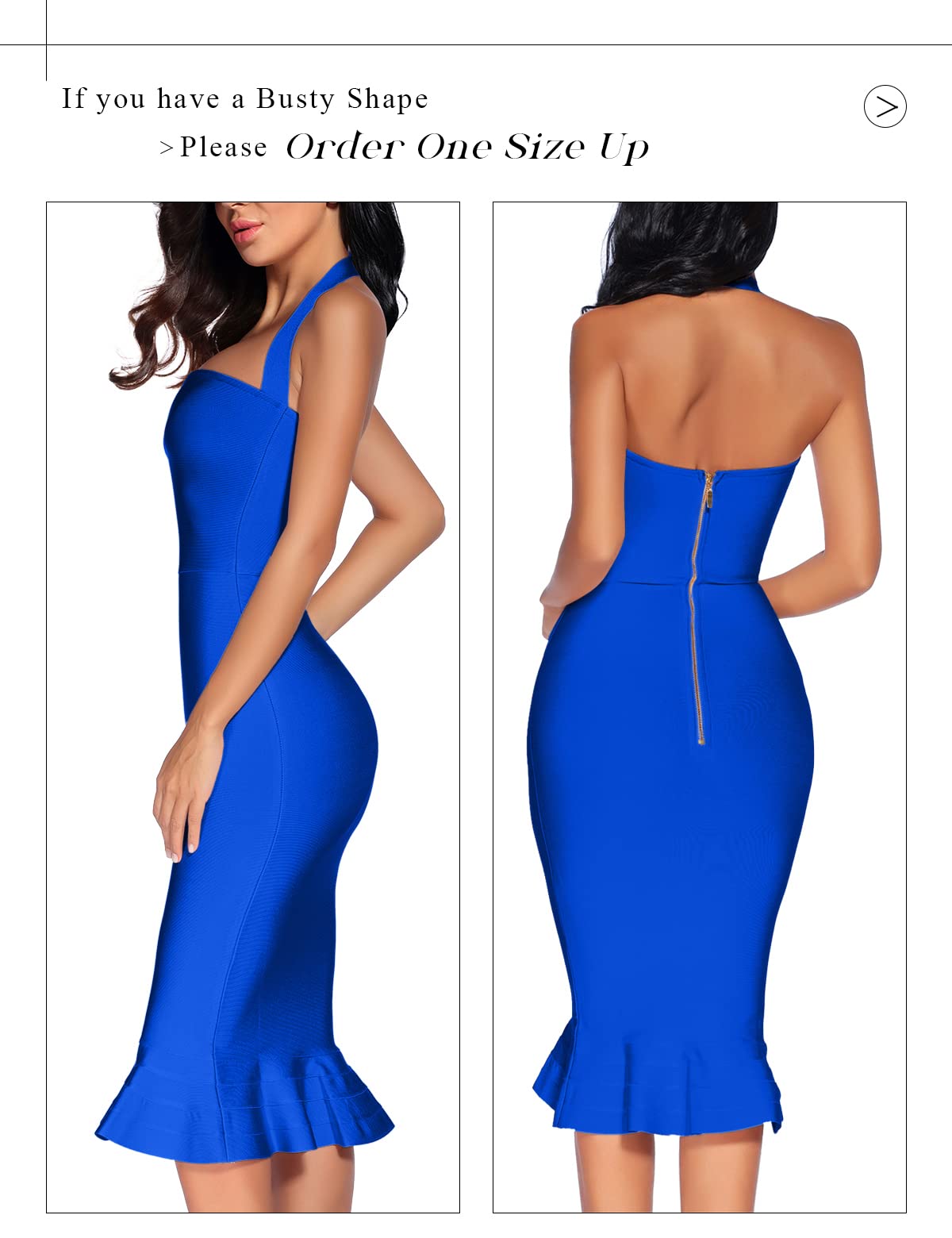Houstil Women's Sexy V-Neck Halter Fishtail Bandage Bodycon Dress for Club, Party & Night Out - Stretchy Tight Cocktail Dress for Evening Events, Date Night & Special Occasions