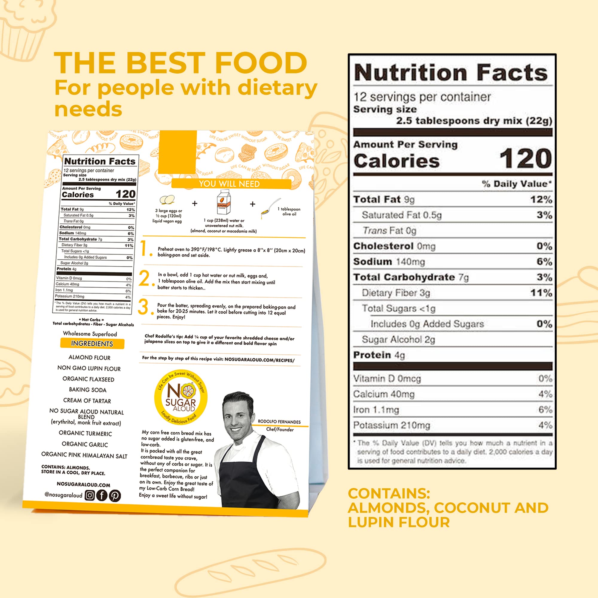 Low Carb Corn-Free Corn Bread Mix - Gluten-Free, Plant-Based Keto Bread Mix with High Protein & Fiber | Dairy-Free, Paleo-Friendly, No Artificial Flavors or Added Sugar | Perfect for Keto Diet, Weight Loss & Healthy Breakfast | 9.4 oz Pack