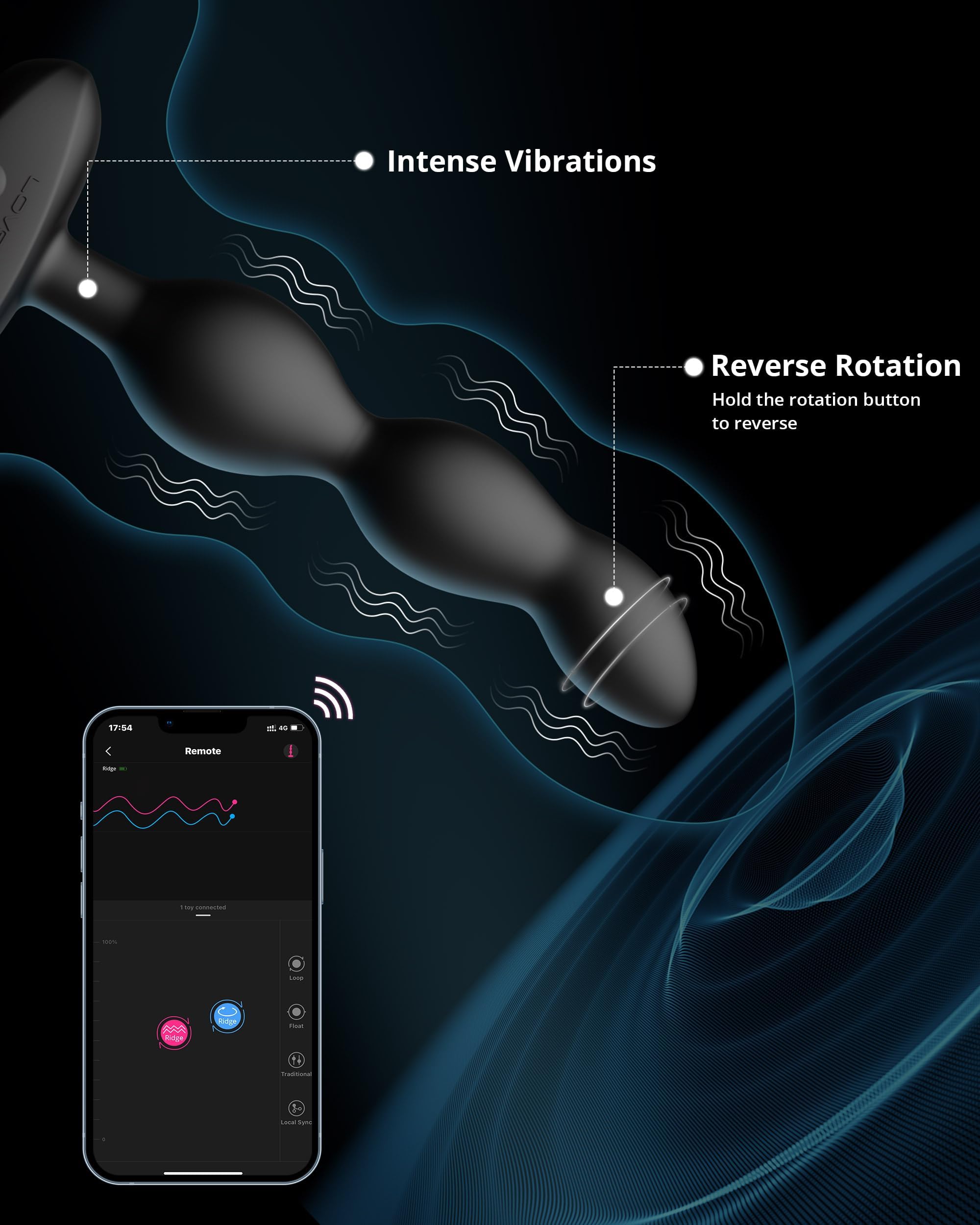 LOVENSE Ridge Vibrating Anal Beads Dildo - 360° Rotating Prostate Massager for Men & Women | Remote Control Butt Plug Sex Toy for Beginners & Advanced Users | Perfect for Couples Play & Solo Pleasure