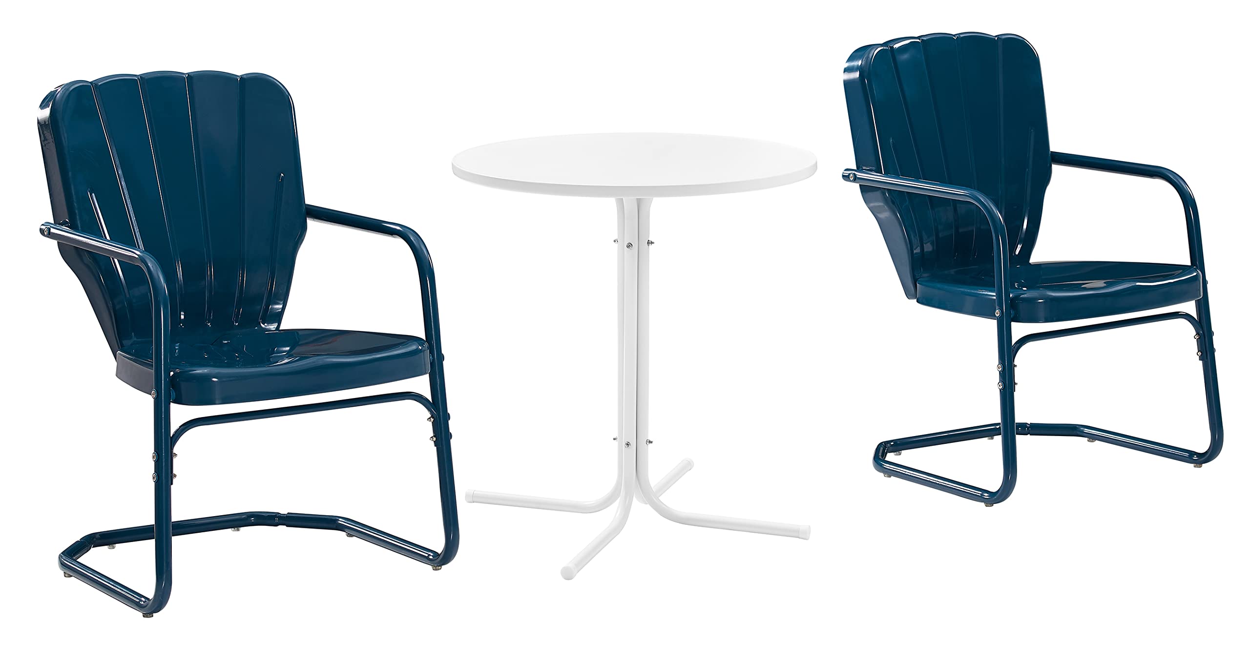 Crosley Furniture Ridgeland 3-Piece Outdoor Bistro Set - Retro Metal Patio Dining Table and Chairs for Garden, Porch, Deck - Navy Gloss Finish - Perfect for Small Spaces & Al Fresco Dining
