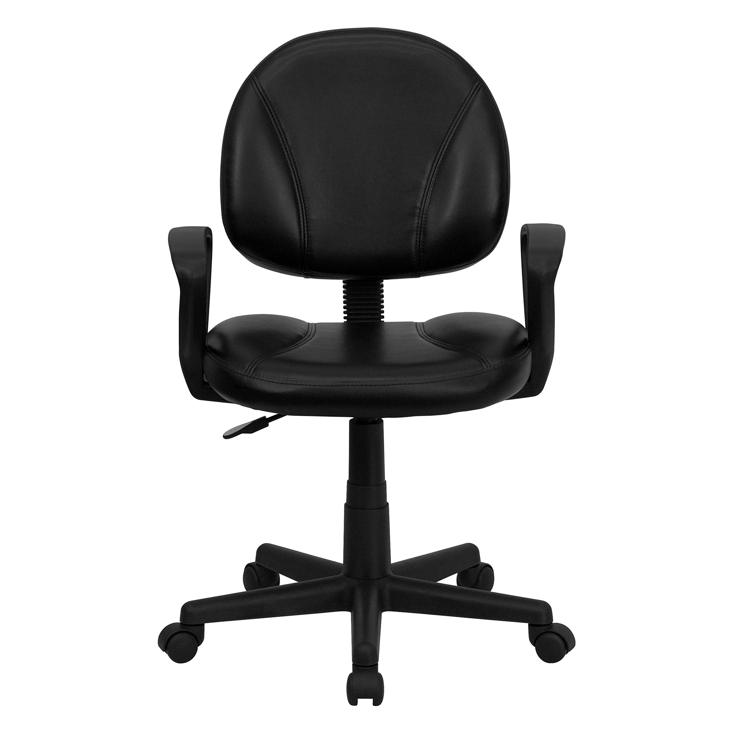 Flash Furniture Ronald Mid-Back Black LeatherSoft Swivel Ergonomic Office Chair with Adjustable Back Depth & Arms - Perfect for Home Office, Gaming & Workspace Comfort