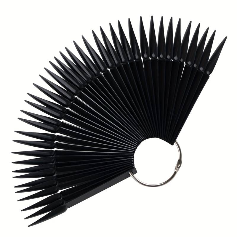 50-Pack Black Stiletto Nail Tips for Acrylic Nails - Display Key Ring Holder for Salon, Nail Art, DIY Manicures & Professional Use