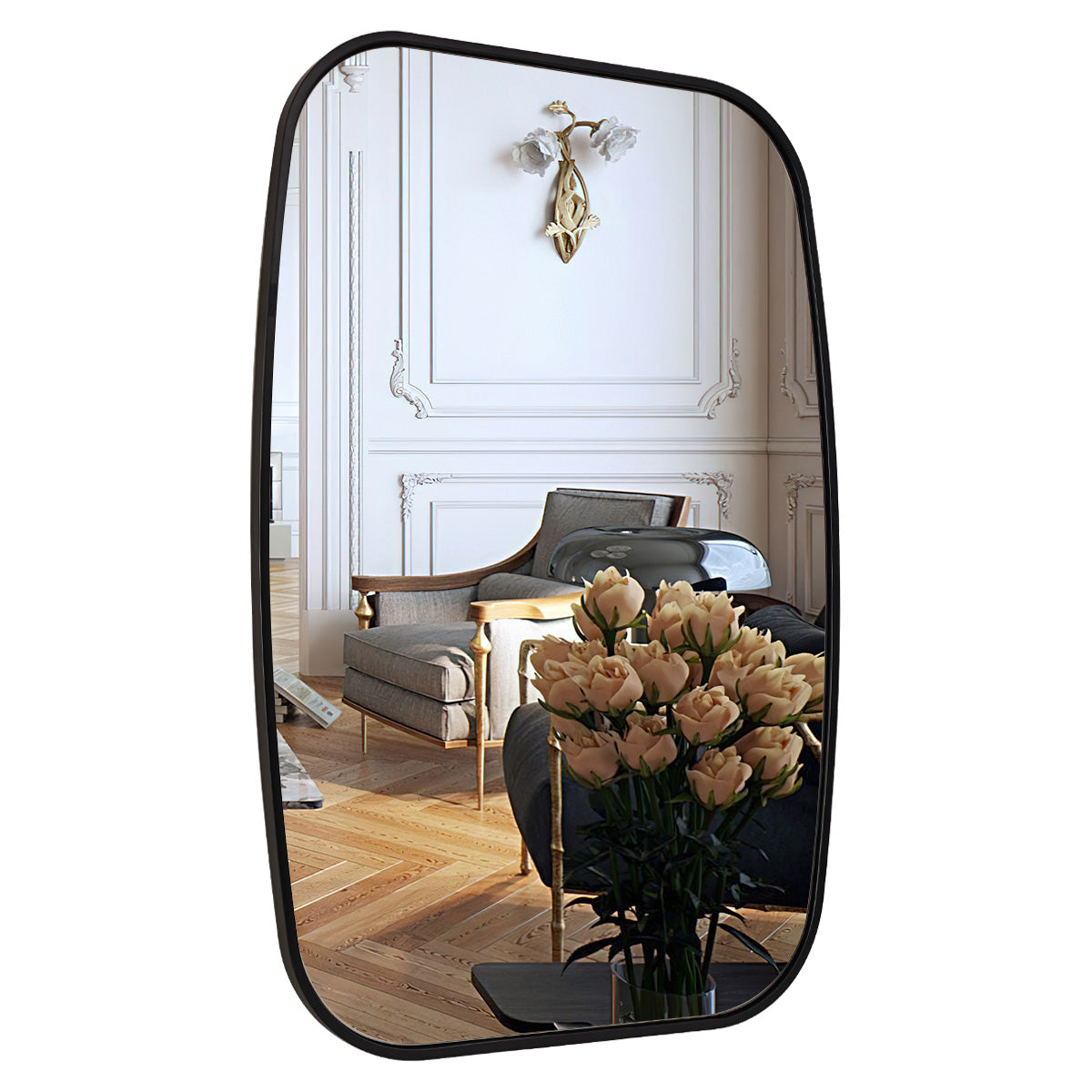 Modern Rectangular Bathroom Mirror with Thick Stainless Steel Frame - Large Oval Wall Mirror for Vanity, Makeup, and Home Decor