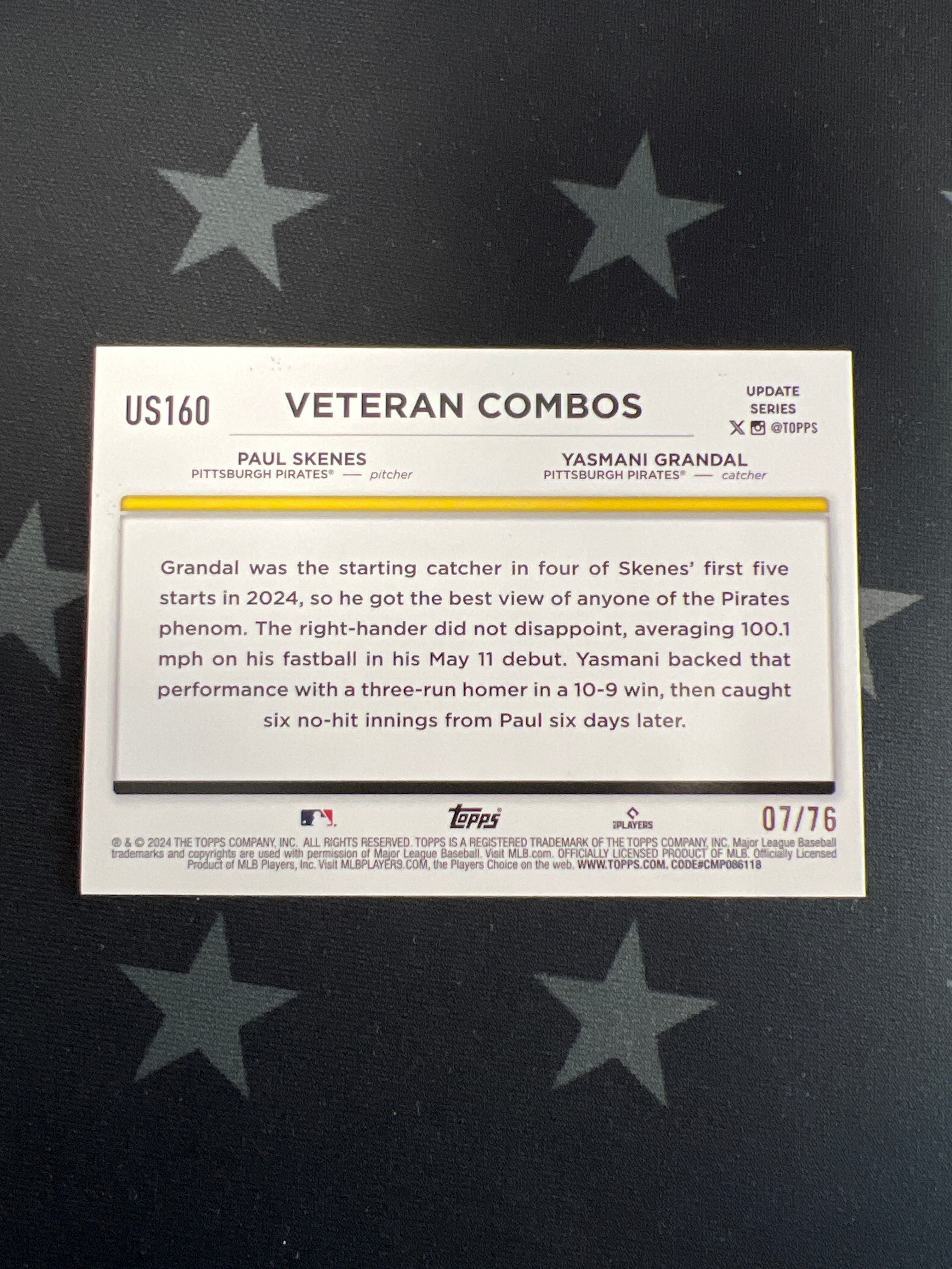 2024 Topps Update Baseball Card #US160 - Paul Skenes & Yasmani Grandal Independence Day Parallel /76 - Rare MLB Collectible for Sports Fans & Card Investors | Perfect for Trading, Displaying, and Memorabilia Collections