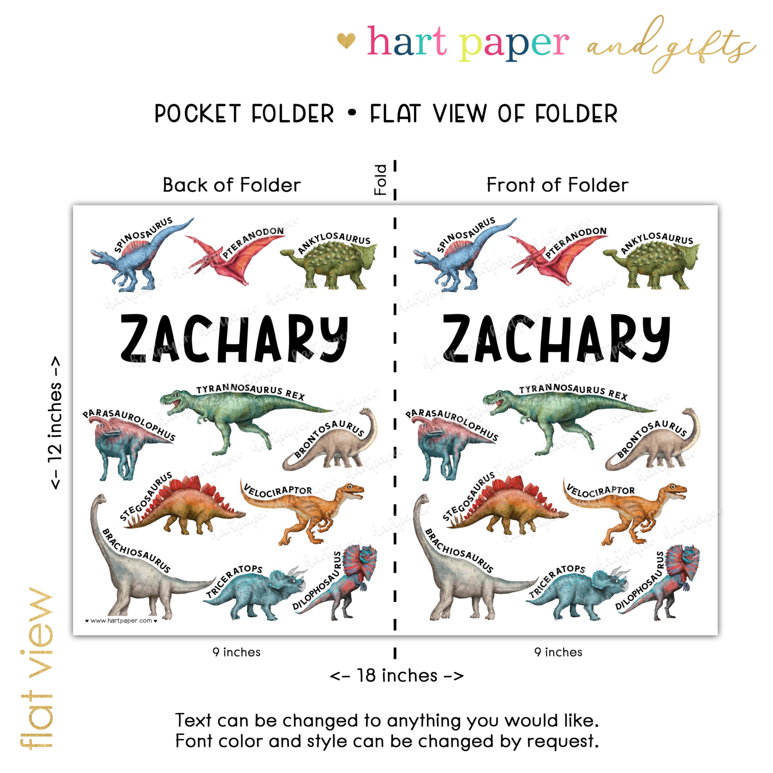 Custom Personalized Dinosaur Pocket Folder - Back to School Supplies for Kids, Teacher Gifts, Office & Birthday Presents for Boys & Girls | Perfect for School, Work & Party Favors