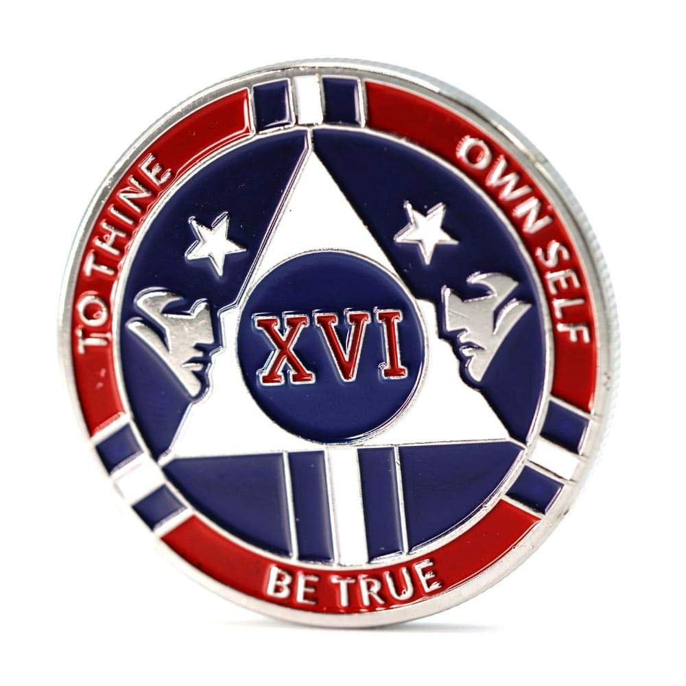 Red and Blue Double Patriot Yearly AA Medallion with Coin Capsule - Alcoholics Anonymous 1-50 Year Recovery Chip | MyRecoveryStore | Perfect for AA Meetings, Sobriety Milestones & Personal Motivation