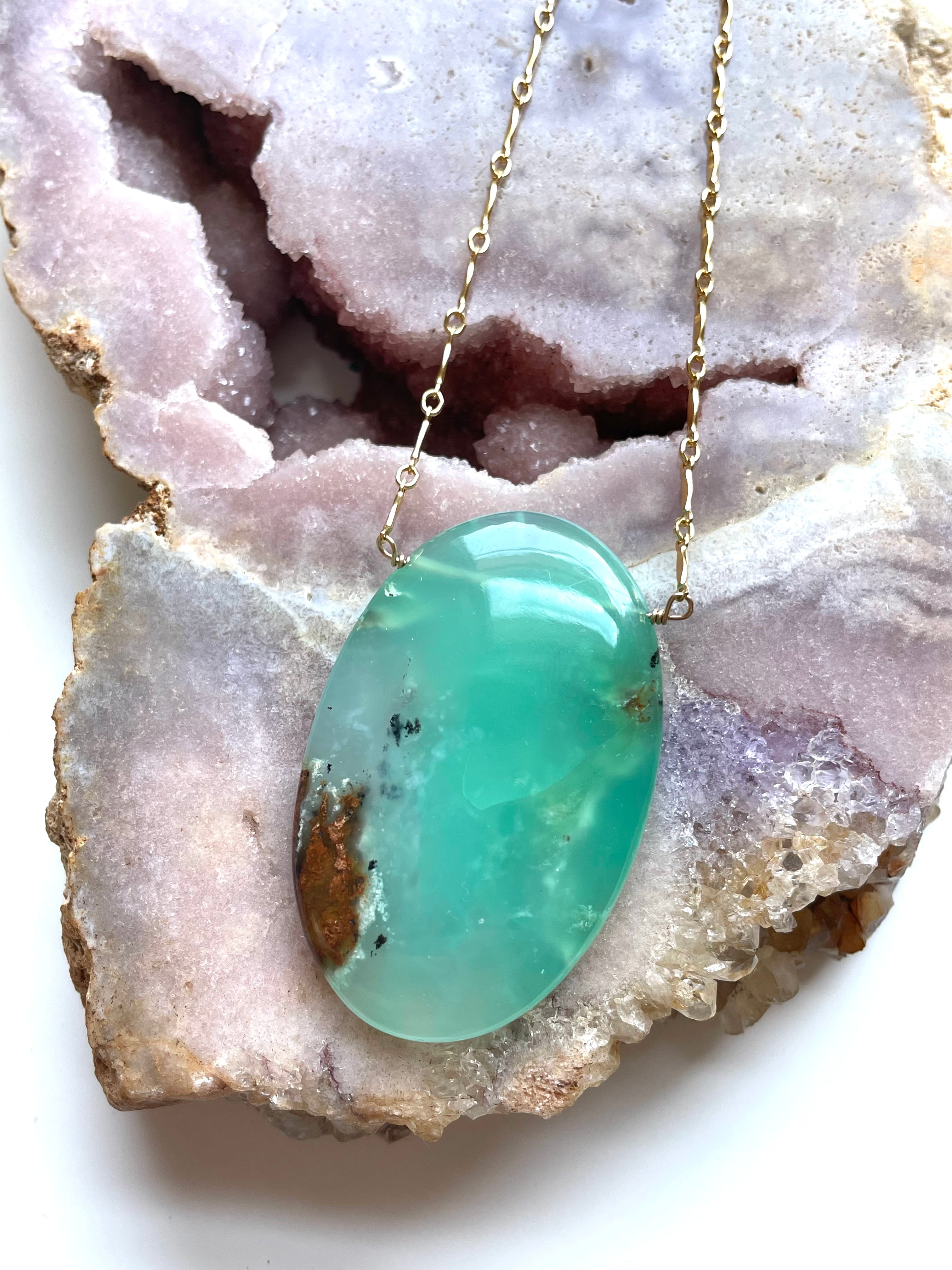 Extra Large Chrysoprase Crystal Necklace - 18