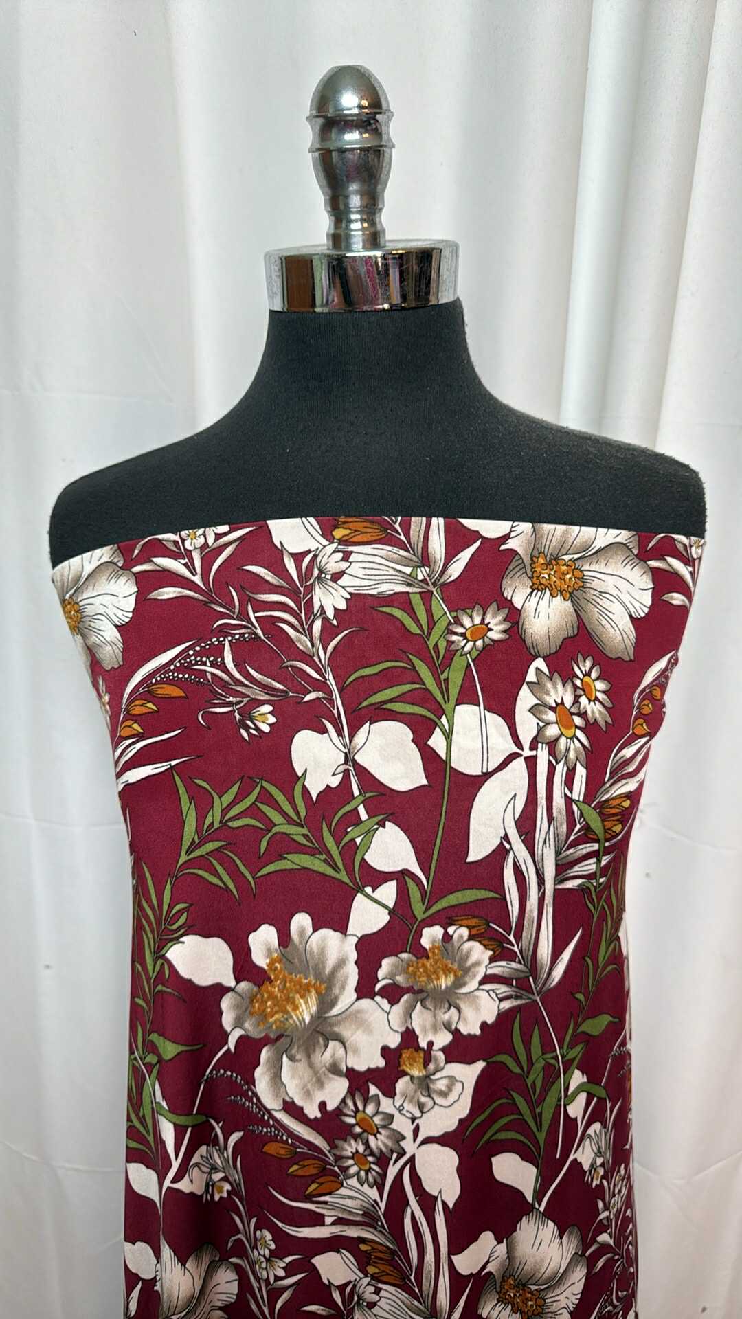 Burgundy Floral Venezia Fabric - 2 Yard Cut - Perfect for Dresses, Curtains & Home Decor