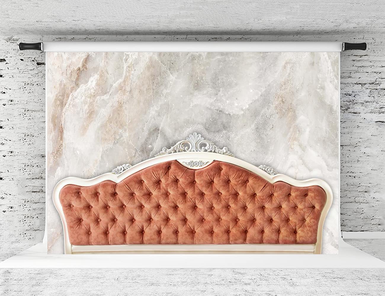 Luxury Velvet Headboard Photography Backdrop 7x5ft - Elegant Marble Wall Background for Interior Decor, Wedding & Portrait Photography | Perfect for Home Studio, Fashion Shoots, and Social Media Content