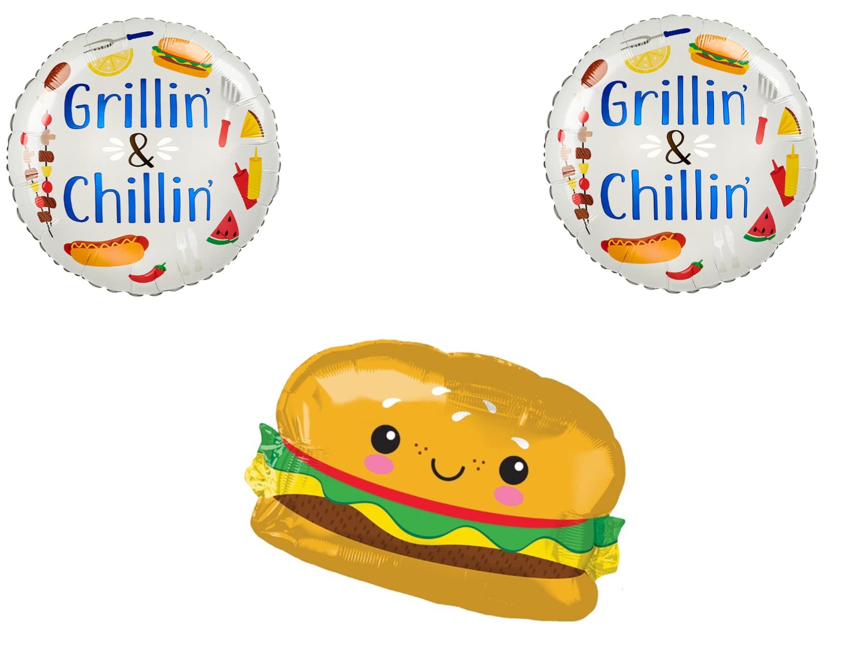 Grillin & Chillin Hamburger Balloons - BBQ Party Decorations for Birthday, Cookout, Picnic & Outdoor Gatherings - Perfect for Grill-Themed Celebrations and Summer Backyard Parties