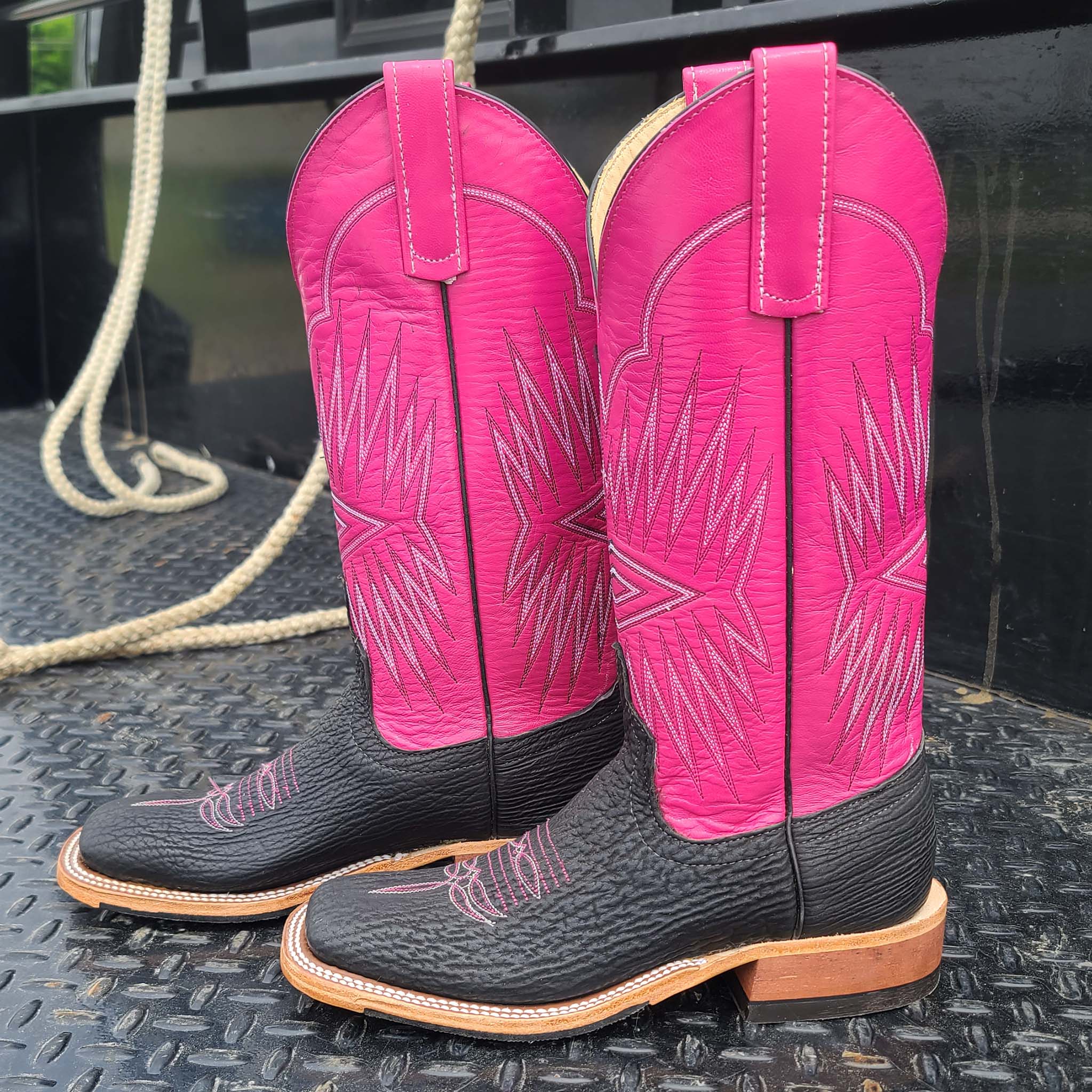 Anderson Bean Black & Pink Oiled Shark Leather Cowboy Boots - Western Style, Comfortable & Durable for Rodeo, Country Dancing & Casual Wear