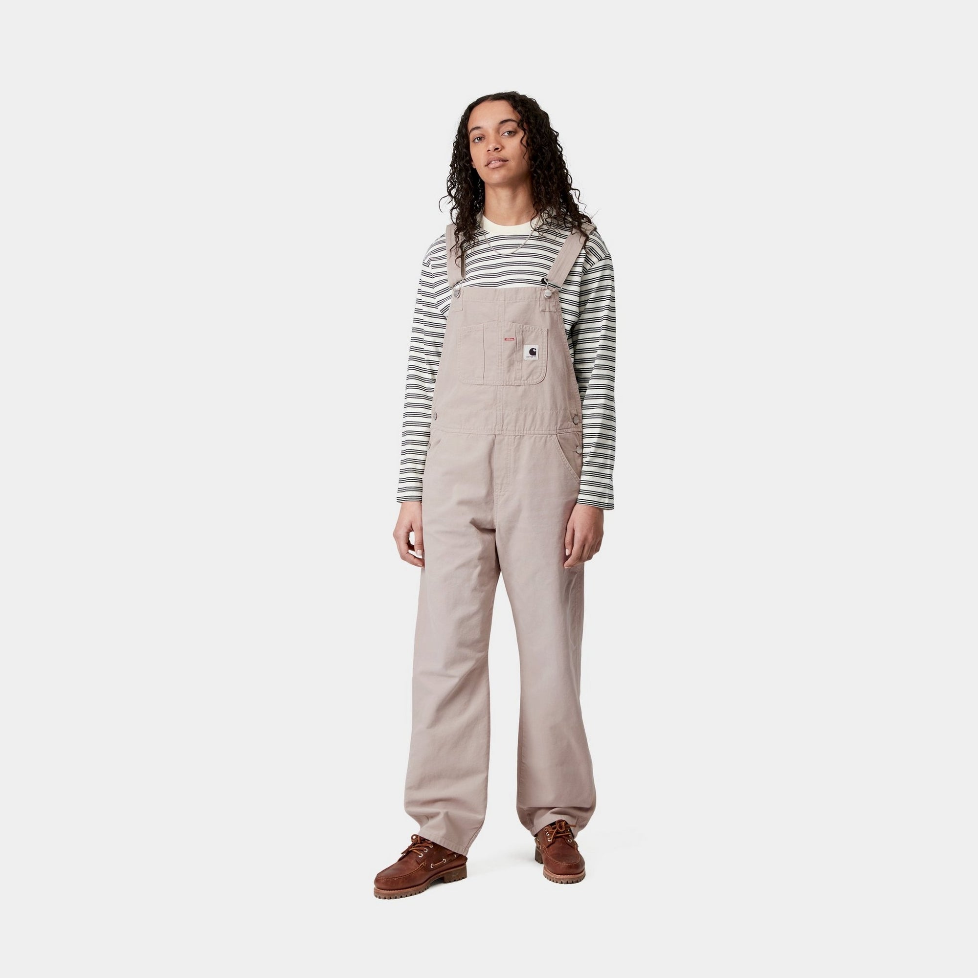 Women's Straight Leg Canvas Bib Overalls - Dusky Beige (Stone Canvas) | Durable Workwear for Farming, Gardening & Outdoor Activities