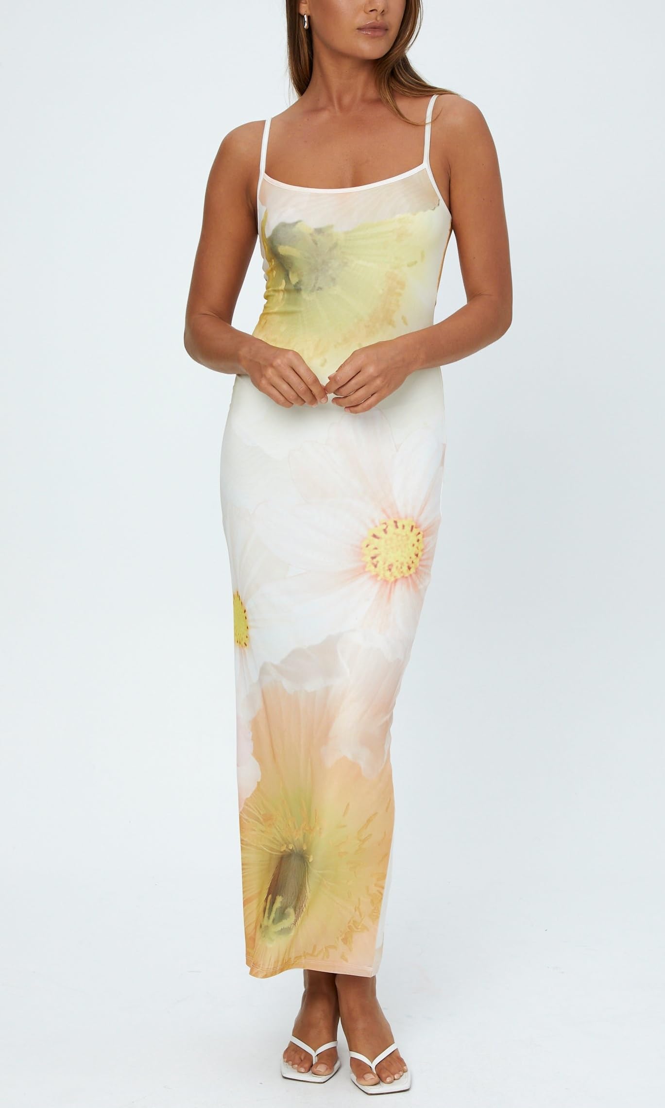 NUFIWI Women's Floral Print Spaghetti Strap Maxi Dress - Stretchy Bodycon Slip Dress with Sexy Flower Design, Perfect for Summer Vacations, Beach Parties & Date Nights