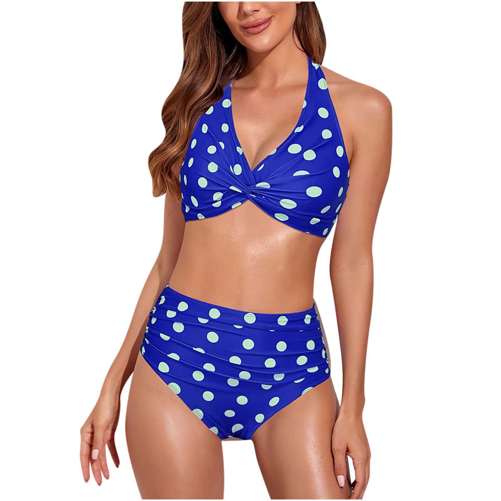 2 Piece Women's Halter Tie Swimsuit - Twist Front Ruched High Waisted Bikini Set | Perfect for Beach Vacations, Pool Parties & Summer Getaways