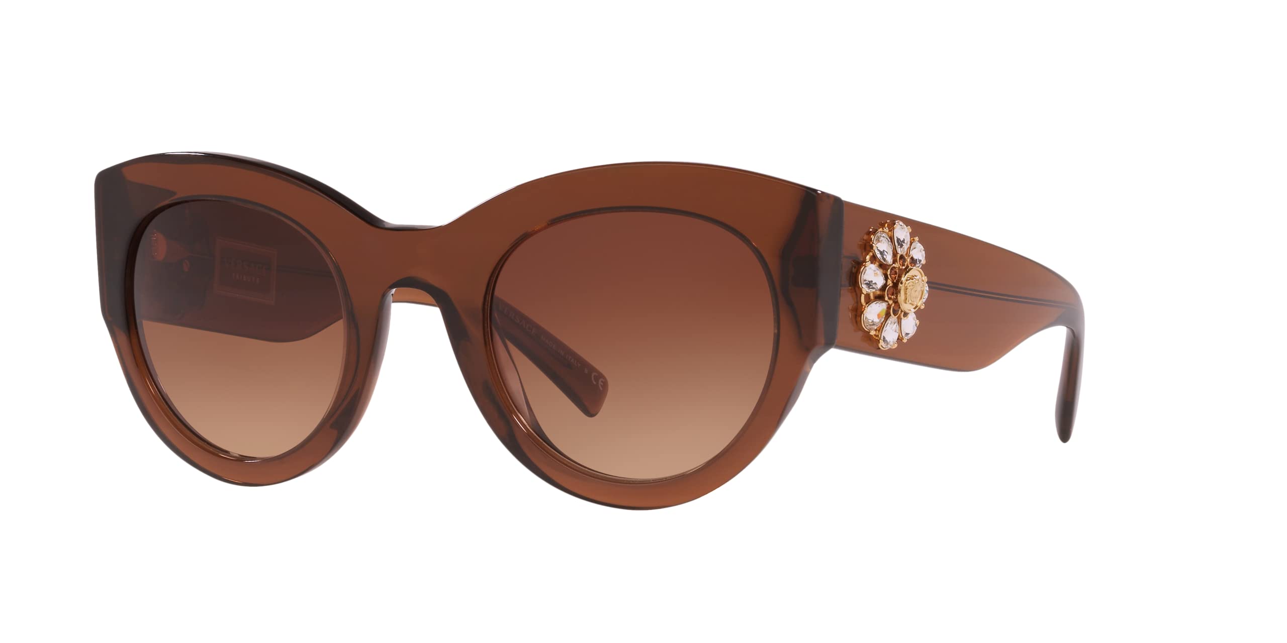 Versace Women's Sunglasses - Transparent Brown Frame with Light/Dark Brown Gradient Lenses (51MM) | UV Protection, Fashion Accessory for Beach, Driving & Outdoor Activities