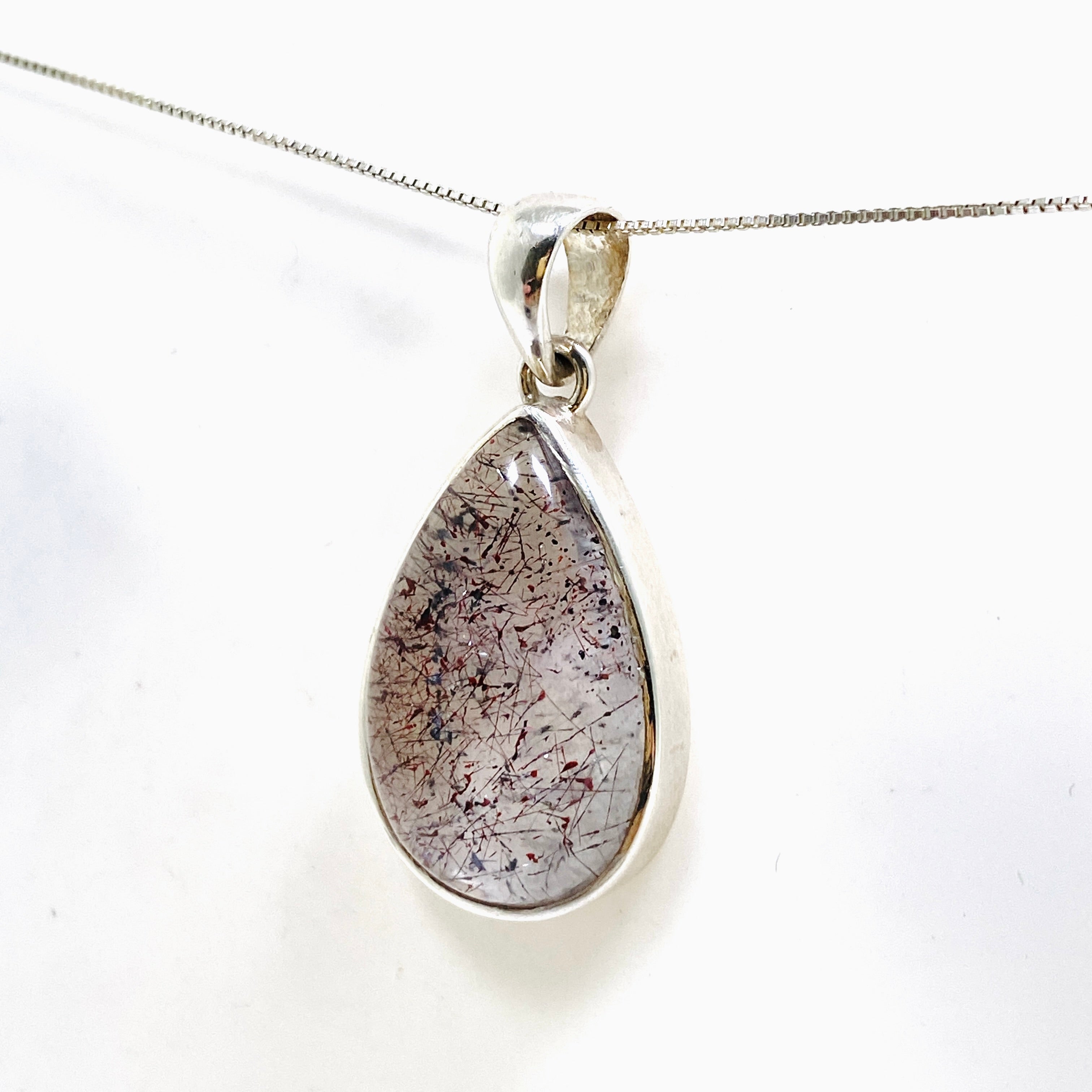 Natural Lepidocrocite in Quartz Teardrop Cabochon Pendant - PPGJ1076 - Healing Crystal Jewelry for Meditation & Energy Work