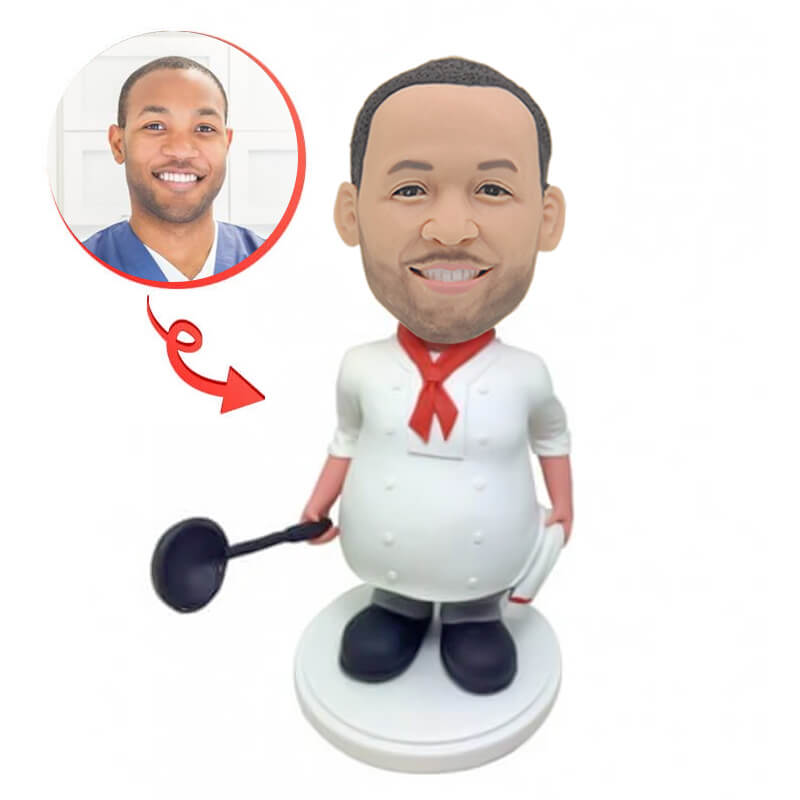 Custom Cook Male Bobblehead - Personalized Chef Bobblehead Figurine for Kitchen Decor, Office Desk, or Gift for Cooking Enthusiasts