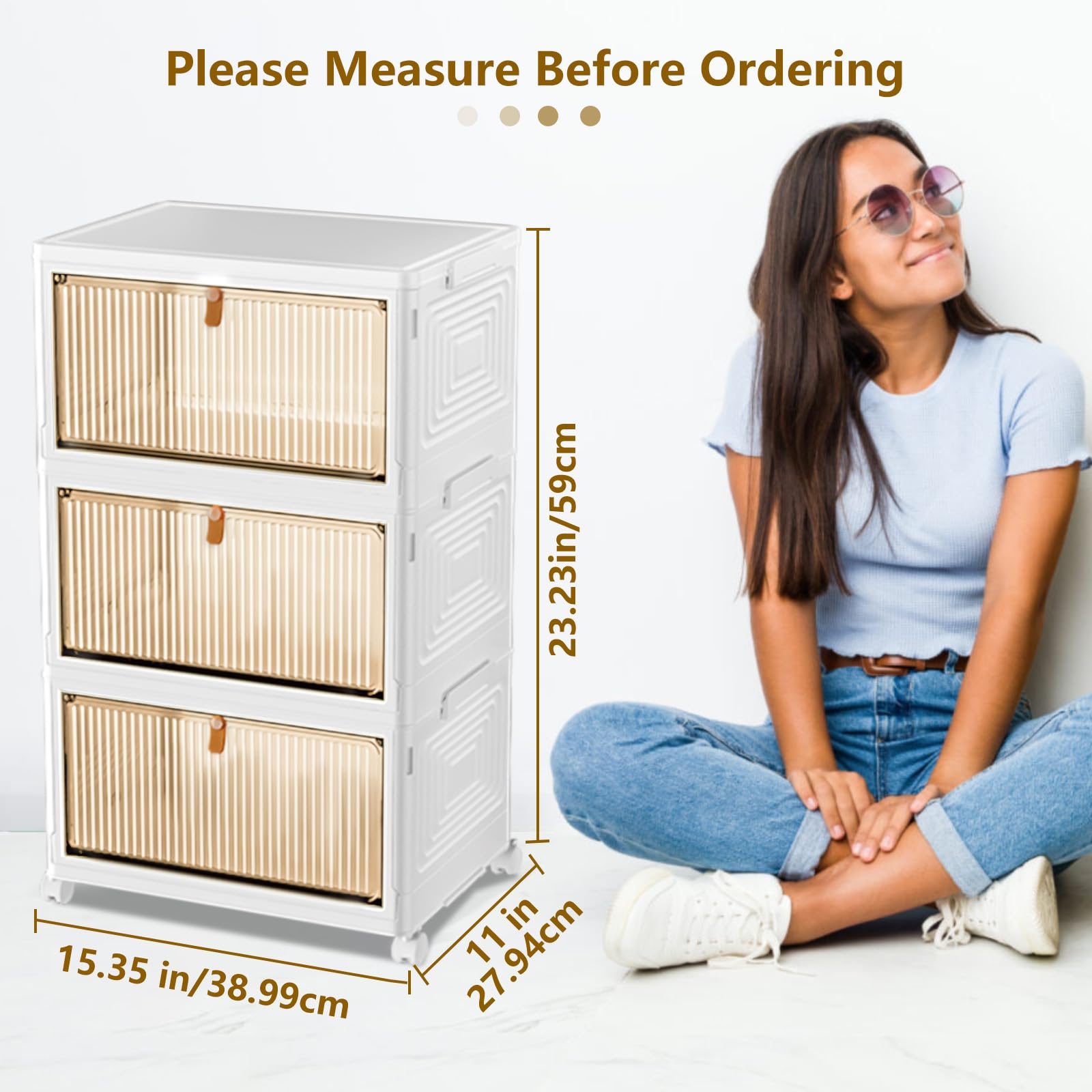 3-Tier Stackable Storage Bins with Lids - 23Qt Plastic Storage Containers with Magnetic Doors & Wheels - Space-Saving Closet Organizers for Home, Office, Dorm | Perfect for Organizing Clothes, Toys, Party Supplies & Household Items