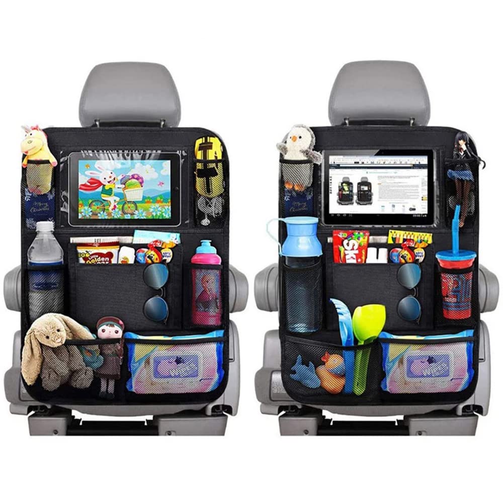 PINHEN 2 Pack Car Seat Organizer for Kids - Back Seat Storage Organizer with 10'' Tablet Pocket | Seat Protector for Toddler Toys, Books & Travel Accessories | Perfect for Road Trips & Family Car Organization