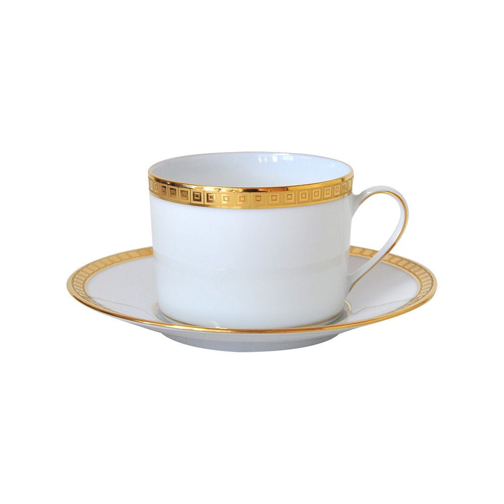 Athena Gold Tea Cup and Saucer Set - Elegant Porcelain Tea Cups with Gold Trim - Perfect for Afternoon Tea, Bridal Showers & Home Decor
