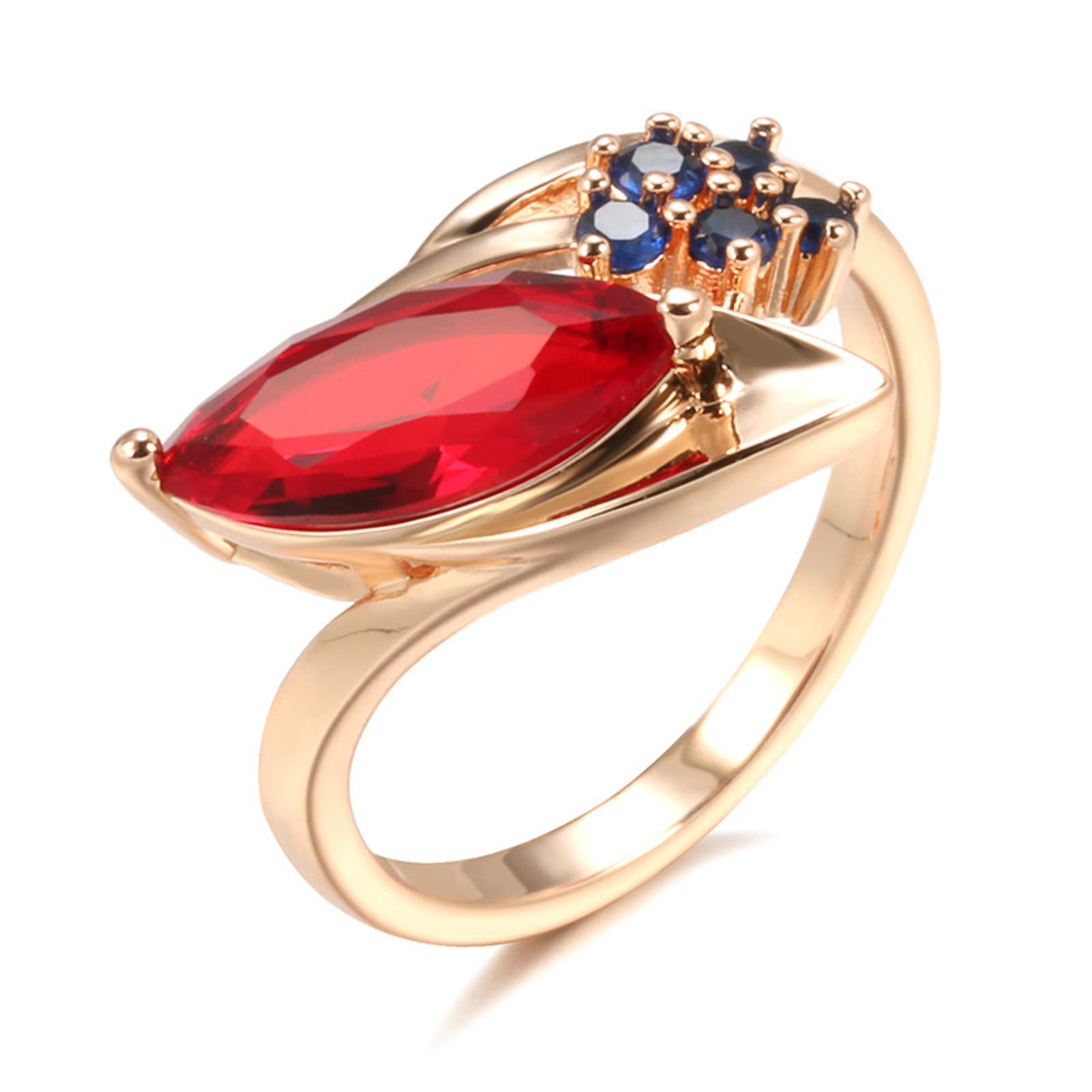 19mm Rose Gold Plated Red Natural Zircon Ring for Women - Elegant Fashion Jewelry Gift for Anniversary, Valentine's Day & Special Occasions (Z0478RED)