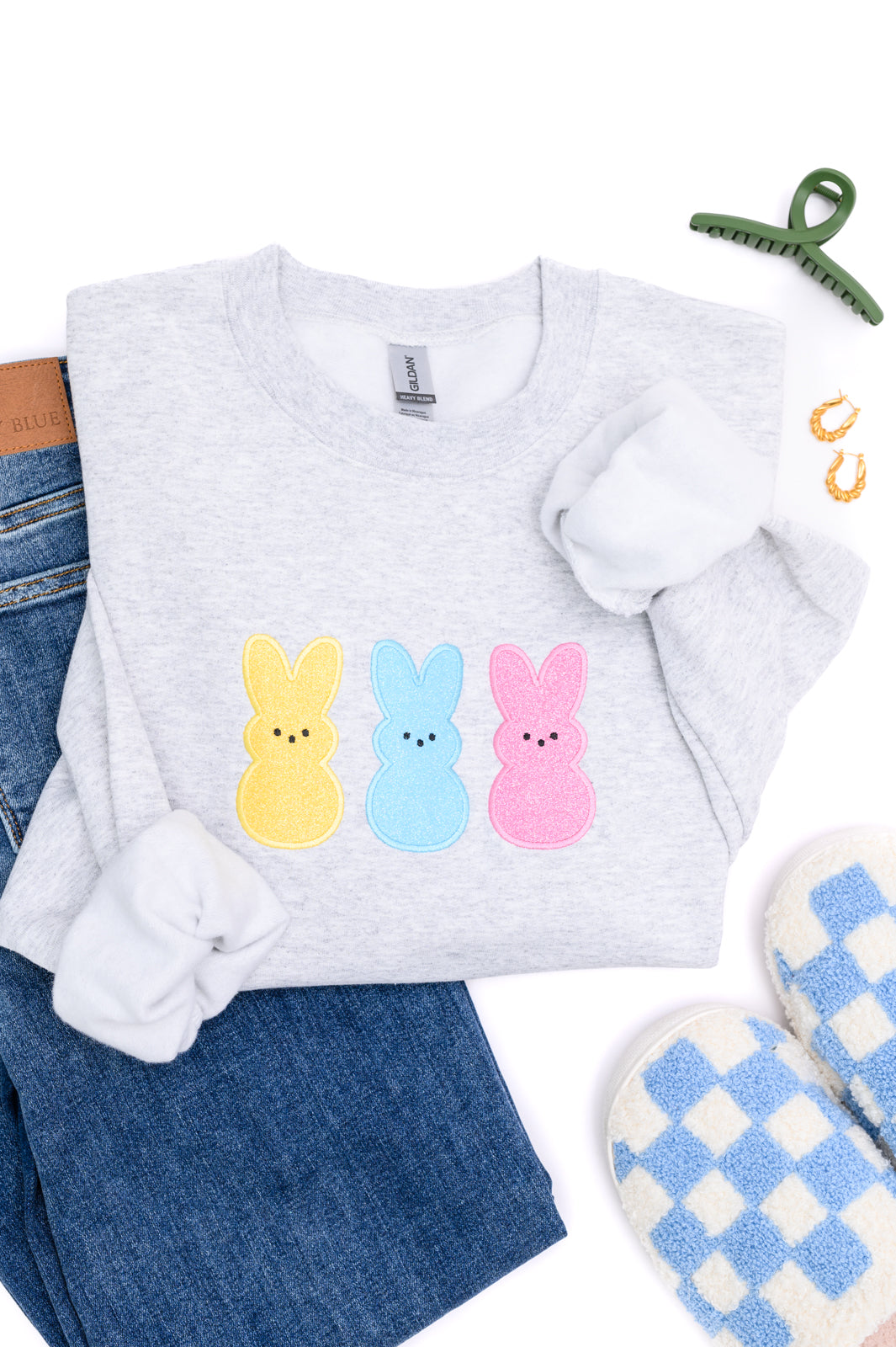 Embroidered Glitter Sweatshirt with Multicolor Bunny Design | Cute Casual Pullover for Women | Perfect for Spring Outfits, Weekend Wear & Bunny Lovers