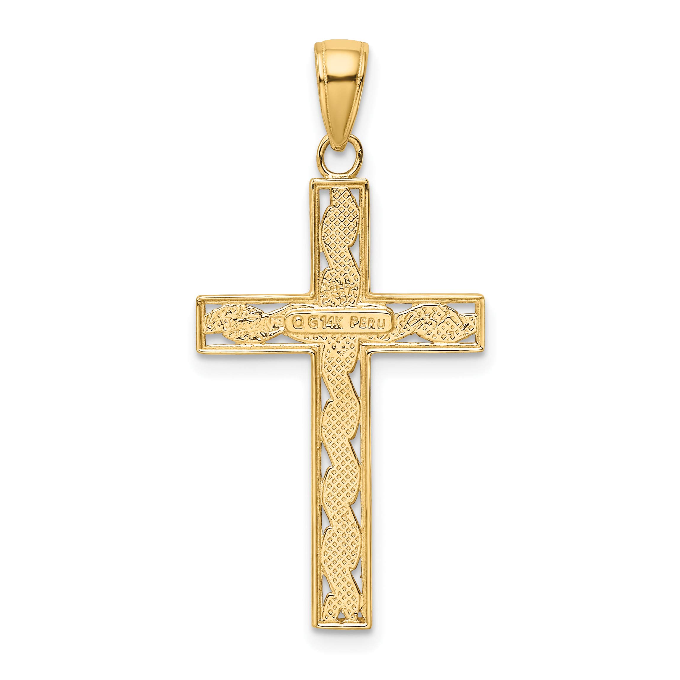 14K Solid Yellow Gold Rope Chain Necklace with Latin Mexican Holy Cross Pendant - Religious Jewelry for Women, Jesus Christ Charm, Catholic Gifts for Baptism, First Communion & Everyday Faith Wear
