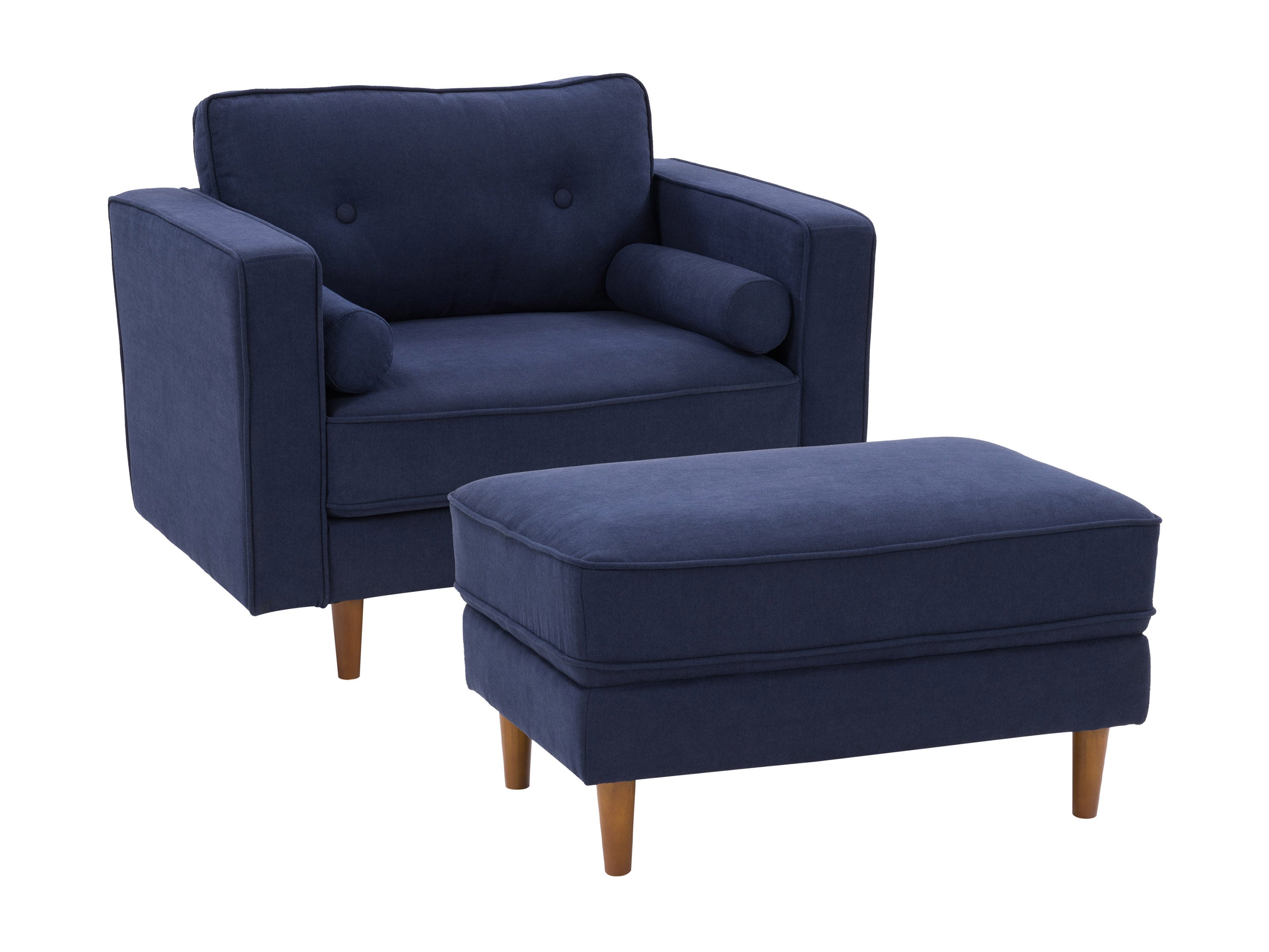 Stylish Navy Blue Accent Chair with Ottoman - Modern Living Room Furniture for Home Office, Lounge & Reading Nook - Comfortable Upholstered Armchair with Footstool Set