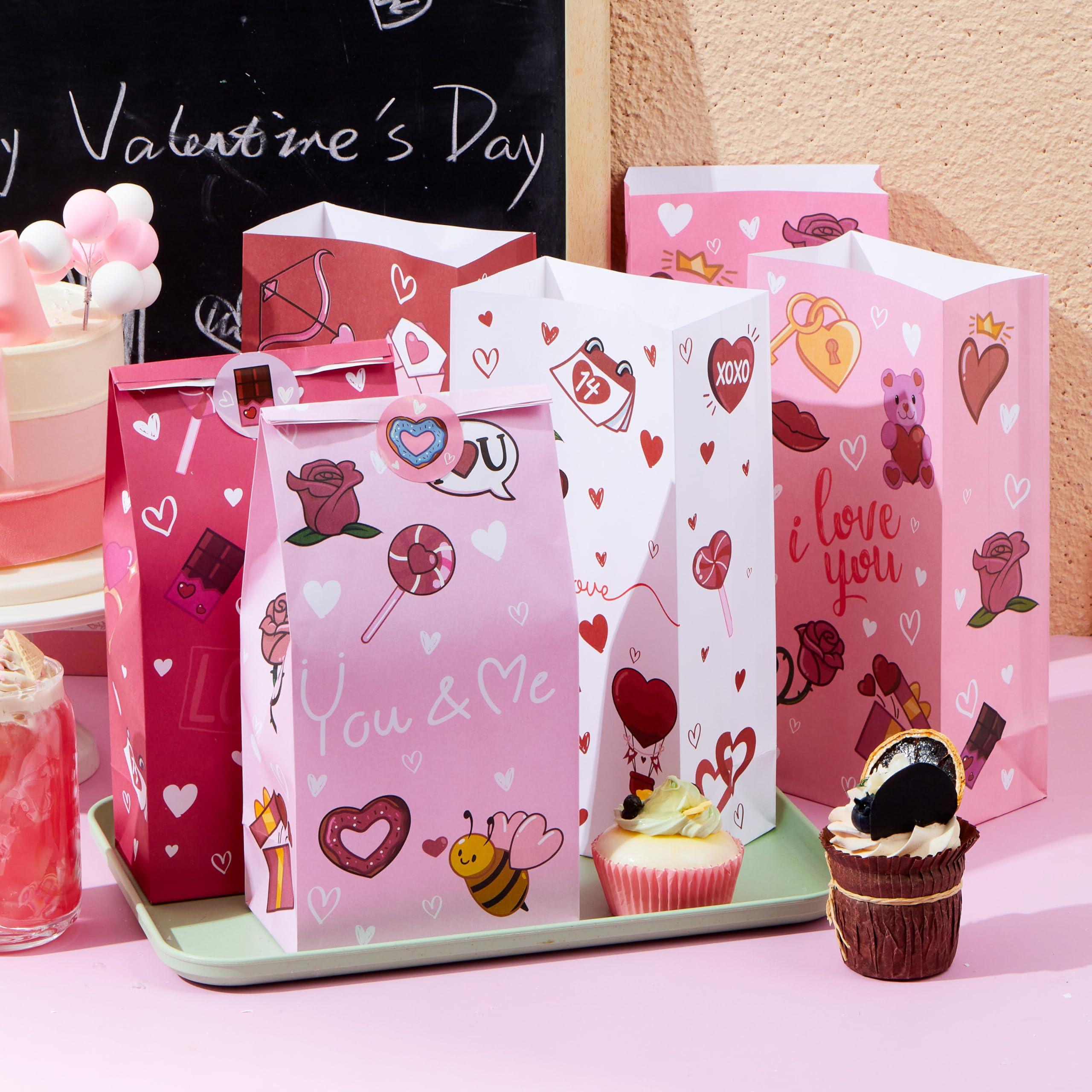 JOYIN 36 Pcs Valentine's Day Gift Bags 5x9.4 Inch, Bulk Red Heart Paper Goodie Bags for Classroom Exchange, Party Favors, Candy Treats & Funny Gift Giving - Perfect for Valentine's Parties, School Events & Holiday Celebrations