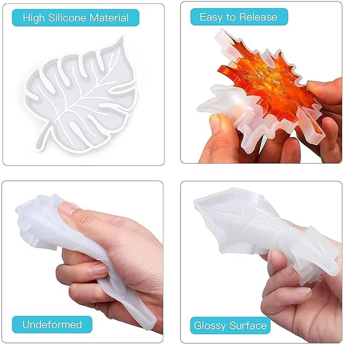 SNOOGG 2 Pack Maple Leaf Coaster Resin Molds - Premium Silicone Molds for Epoxy Resin Casting, DIY Faux Agate Slices, Coaster Stand & Cup Mats - Perfect for Home Decor, Wedding Favors, and Craft Projects