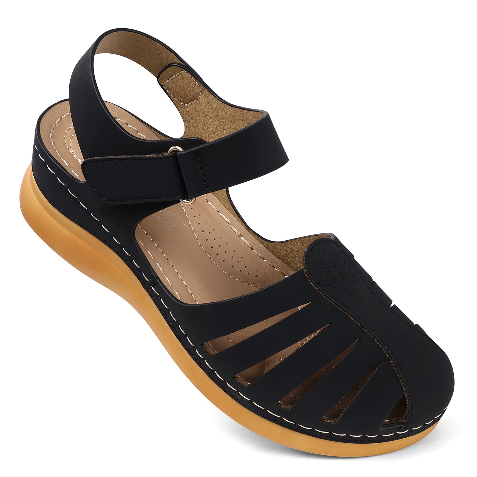 SHIBEVER Women's Comfortable Flat Sandals - Dressy Summer Closed Toe Fisherman Sandals for Walking, Travel & Beach Vacations