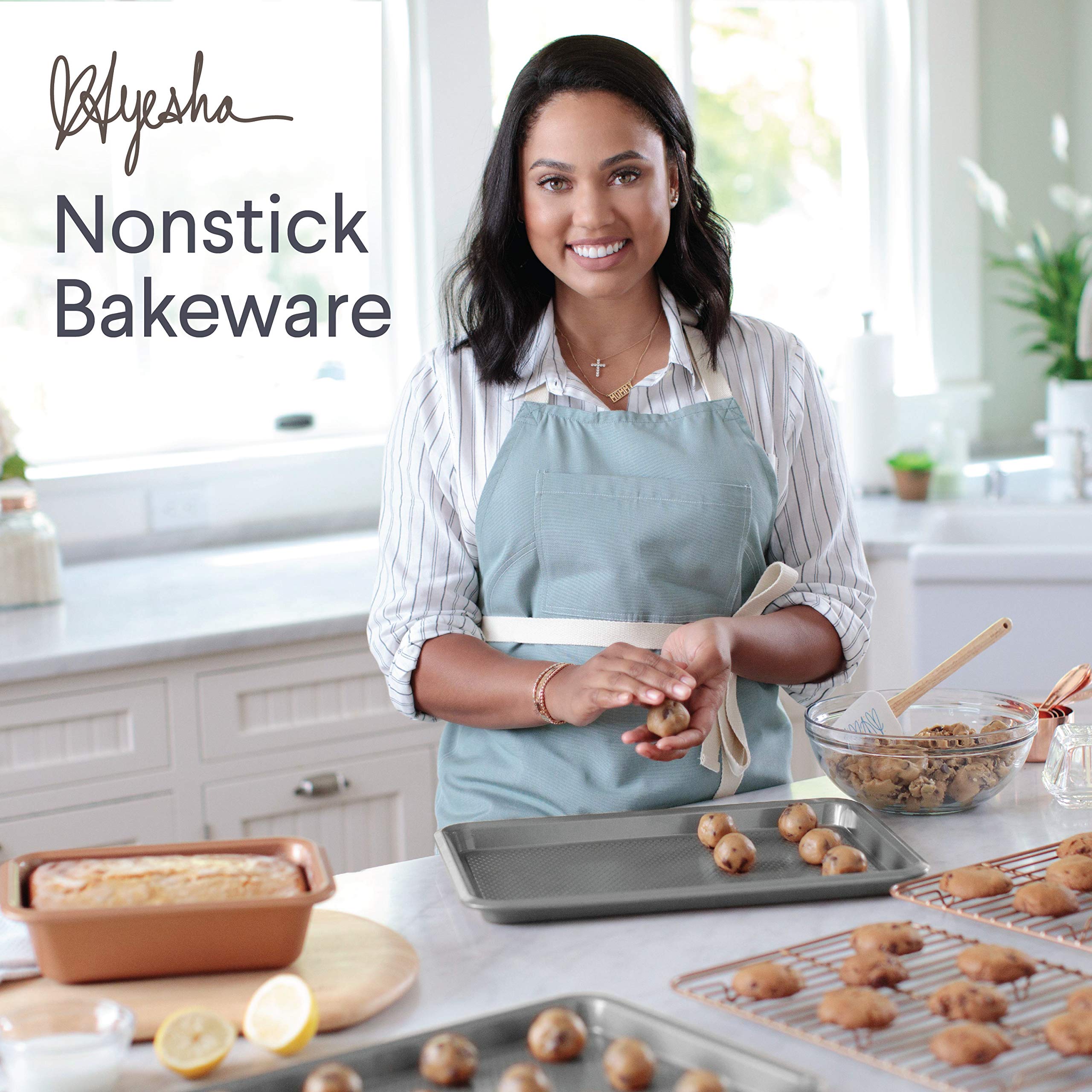 Ayesha Curry 6-Piece Nonstick Bakeware Set - Bread Pan, Cookie Sheet, Baking Pan, Cake Pans - Silver | Perfect for Home Baking, Holiday Cooking & Gift Giving