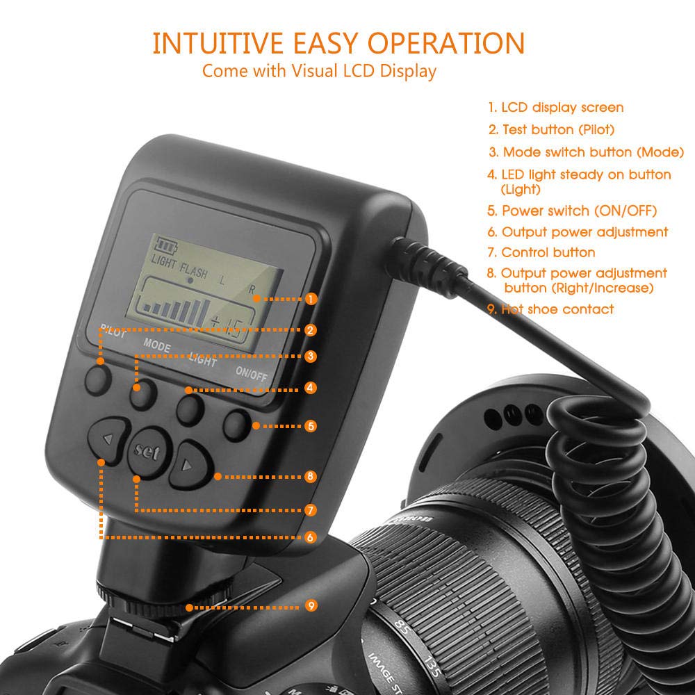 48Pcs LED Macro Ring Flash Light RF-550D with 8 Adapter Rings & 4 Diffusers - Professional Photography Lighting for Makeup, YouTube Videos, Product Shooting and Macro Photography