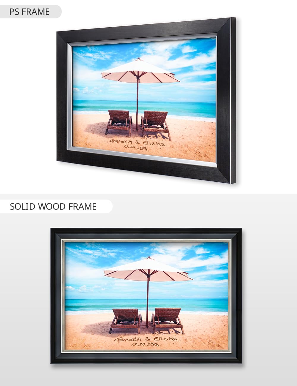 IPIC - Personalized Name & Date Artwork - Custom Love Gift for Anniversary, Wedding, Birthday - Choose PS or Solid Wood Frame - Perfect for Home Decor, Romantic Surprises & Special Occasions