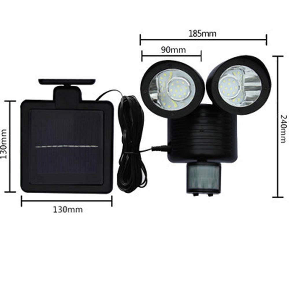 Solar LED Spotlights with Double Head Reflector - 22 LED Motion Sensor Outdoor Lighting, Waterproof IP55 for Courtyard, Landscape & Street - Perfect for Home Security, Garden & Pathway Illumination