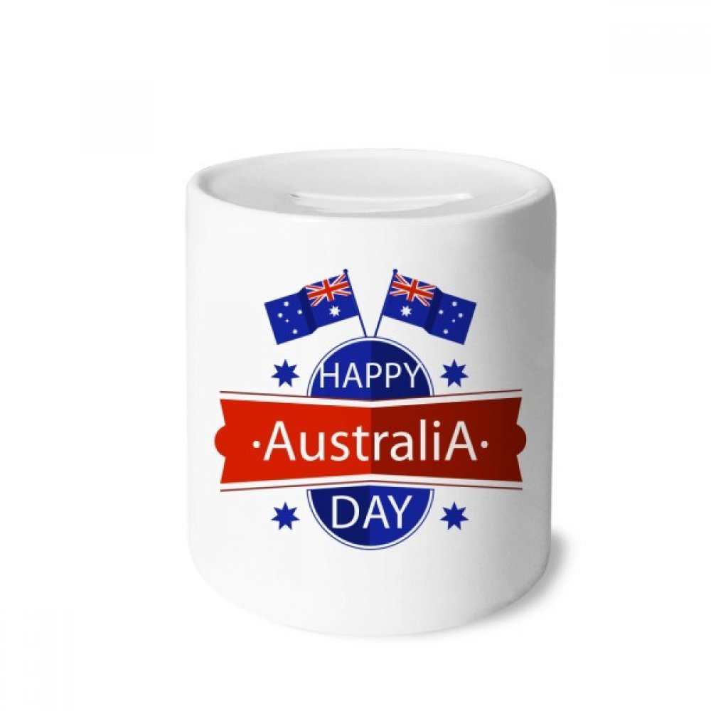 DIYthinker Australia Happy Australia Day Ceramic Piggy Bank - Flag Themed Money Box Coin Case for Savings & Gifts | Perfect for Australia Day Celebrations, Kids Savings & Home Decor