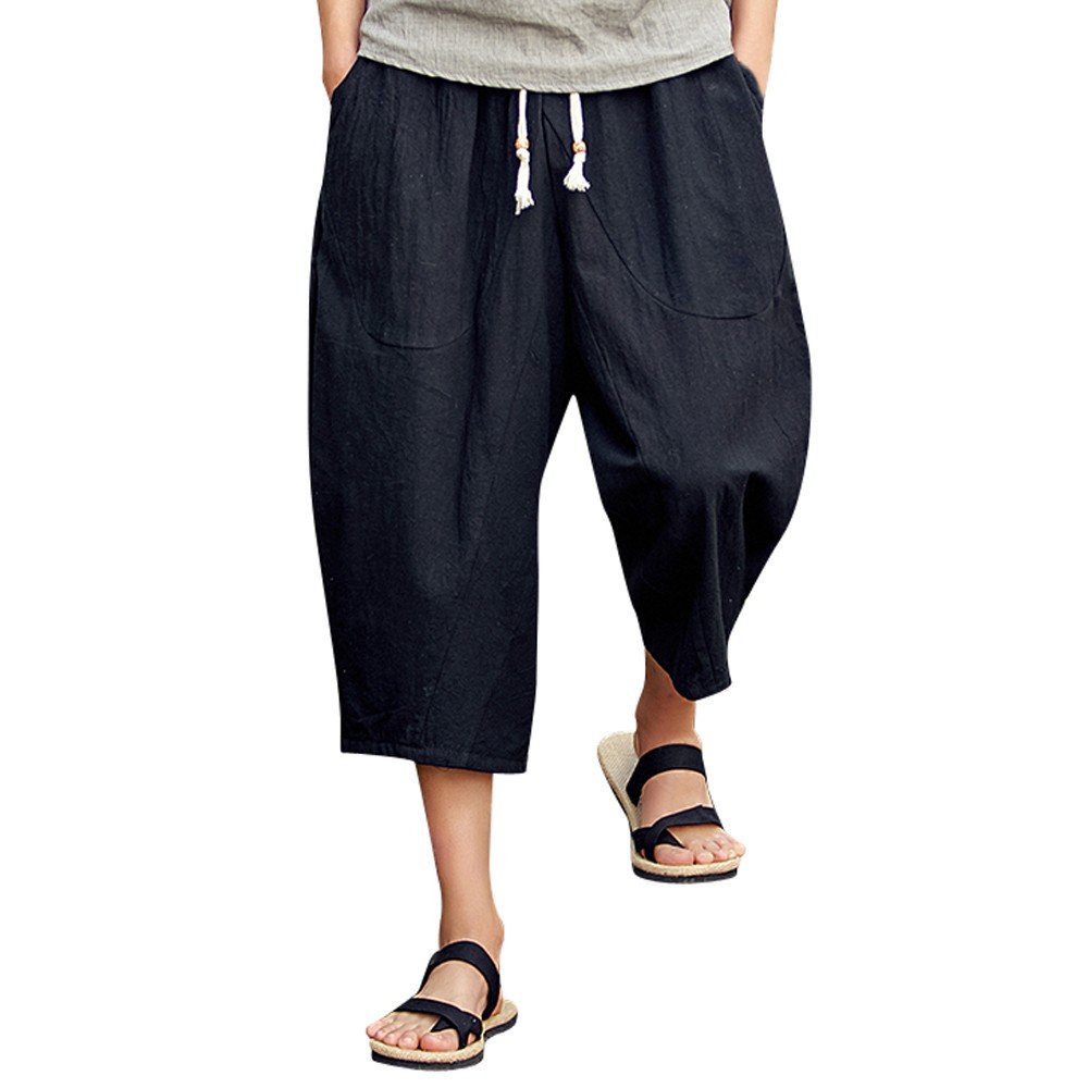 Men's Casual Linen Trousers - Baggy Harem Pants with Slim Fit & Calf-Length Design | Comfortable Breathable Lounge Pants for Yoga, Workout, and Everyday Wear