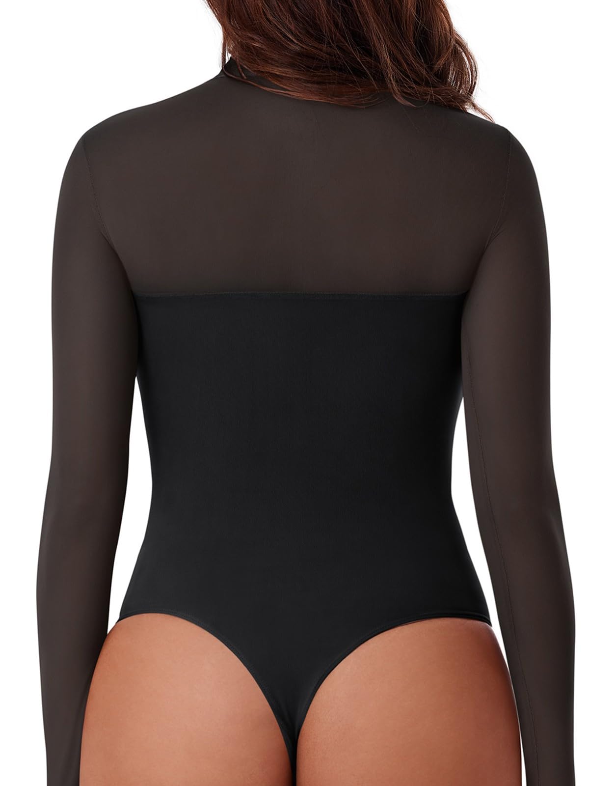 REORIA Women's Sexy Cutout Turtle Neck Long Sleeve Sheer Mesh Bodysuit - Trendy Fall Going Out Outfit for Club, Date Night & Party Wear