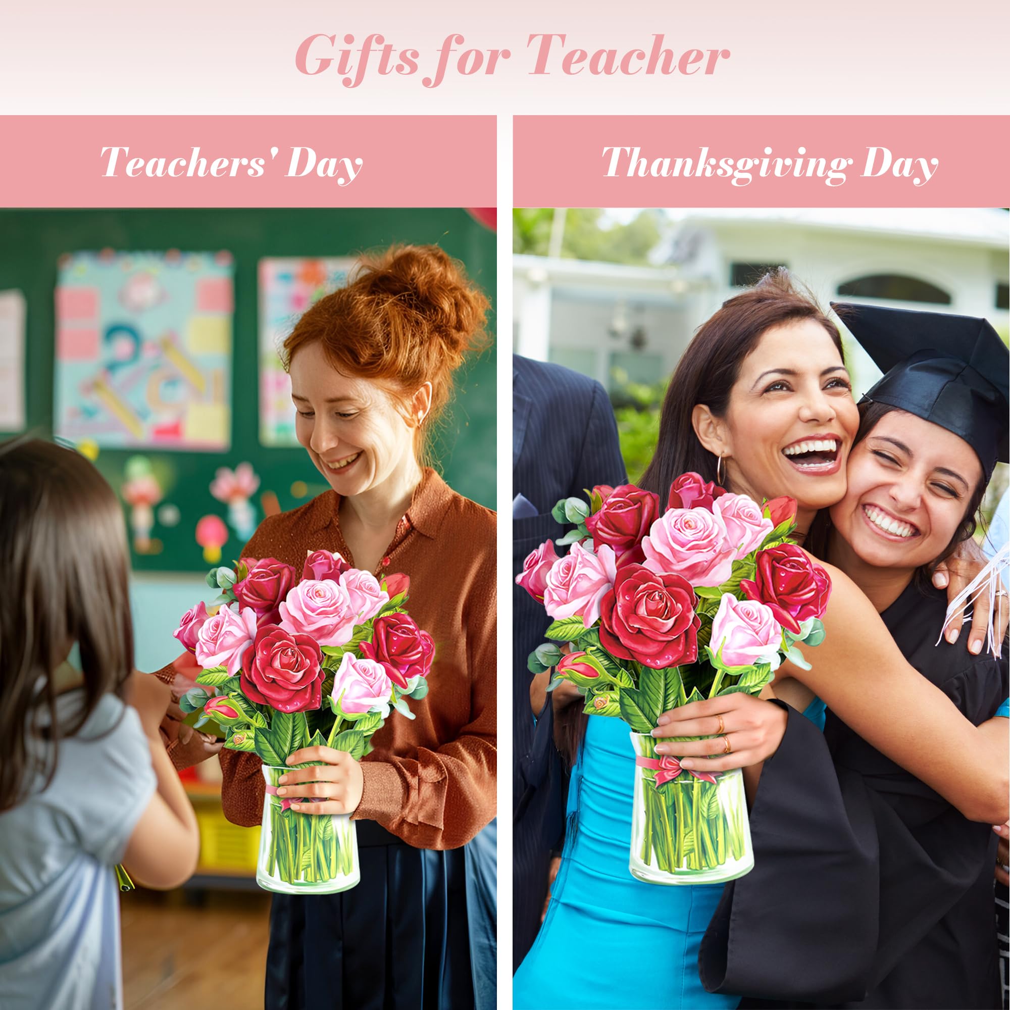 Beautiful Paper Flower Bouquet Pop-Up Greeting Cards Set - Perfect Gift for Mom, Grandma, Teachers & Women (Includes Note Card & Envelope) - Ideal for Birthdays, Thank You, Appreciation & Special Occasions