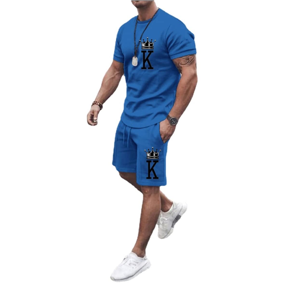 MARLLCO Men's Summer Tracksuit Set - 2 Piece Short Sleeve T-Shirt & Athletic Shorts with 3D Poker Print - Gym Workout & Casual Streetwear Outfit