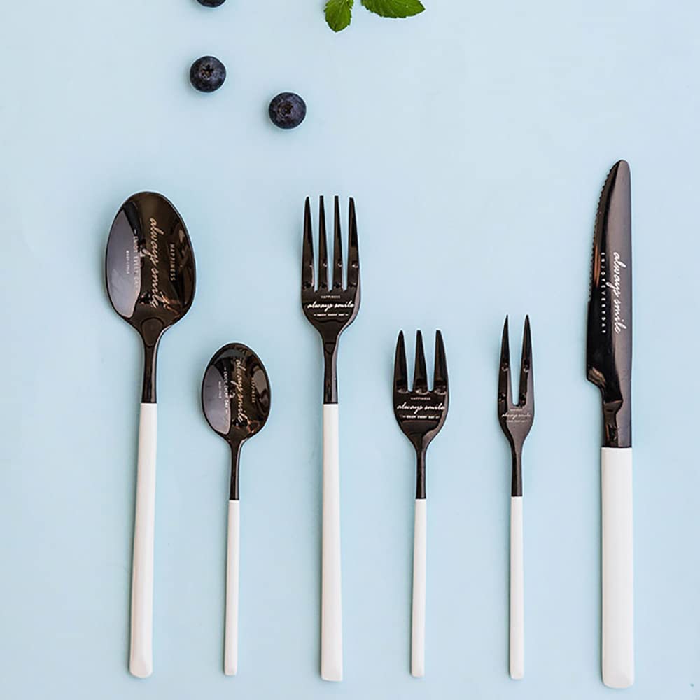 Premium Stainless Steel Flatware Cutlery Set - 6-Piece Silverware with White Handle (Fork, Spoon, Knife) for Home, Kitchen & Restaurant Use | Dishwasher Safe Utensils | Elegant Dining & Gift Set (Black)