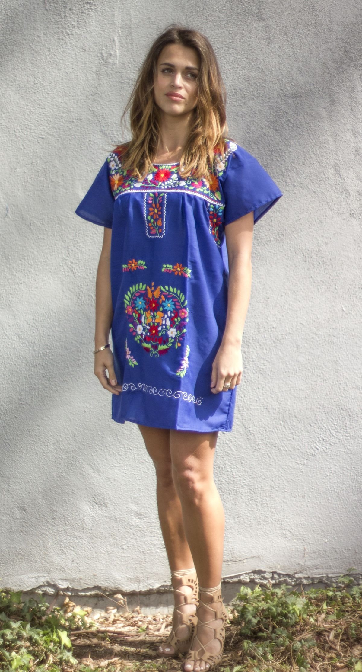 Liliana Cruz Embroidered Mexican Peasant Mini Dress - Floral Boho Summer Dress for Women, Beach Vacation, Music Festival & Casual Outings