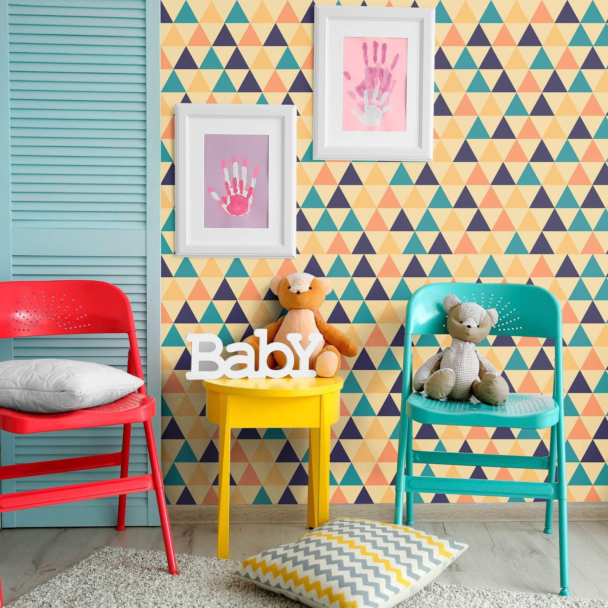 Yellow Triangles Geometric Peel and Stick Removable Wallpaper 3339 - Self-Adhesive Wall Decor for Bedroom, Living Room, Nursery & Office