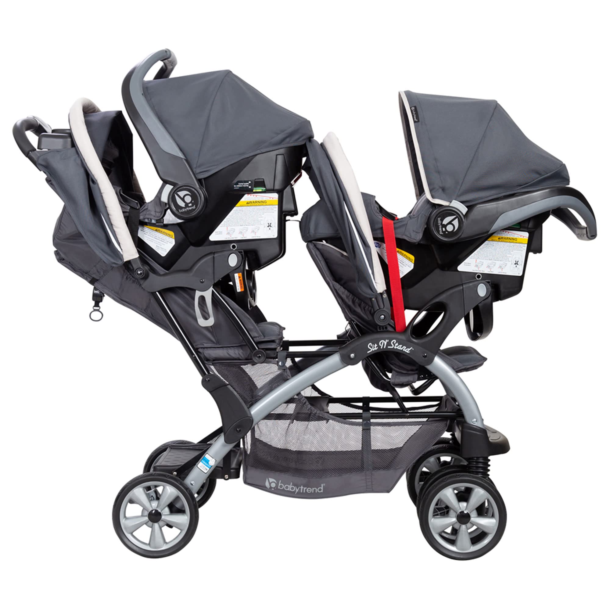 Baby Trend Sit N' Stand Convertible Double Stroller - Lightweight Foldable Travel Stroller for Toddler & Infant with 5-Point Safety Harness, Large Storage Basket | Perfect for Shopping, Travel & Daily Walks (Magnolia)