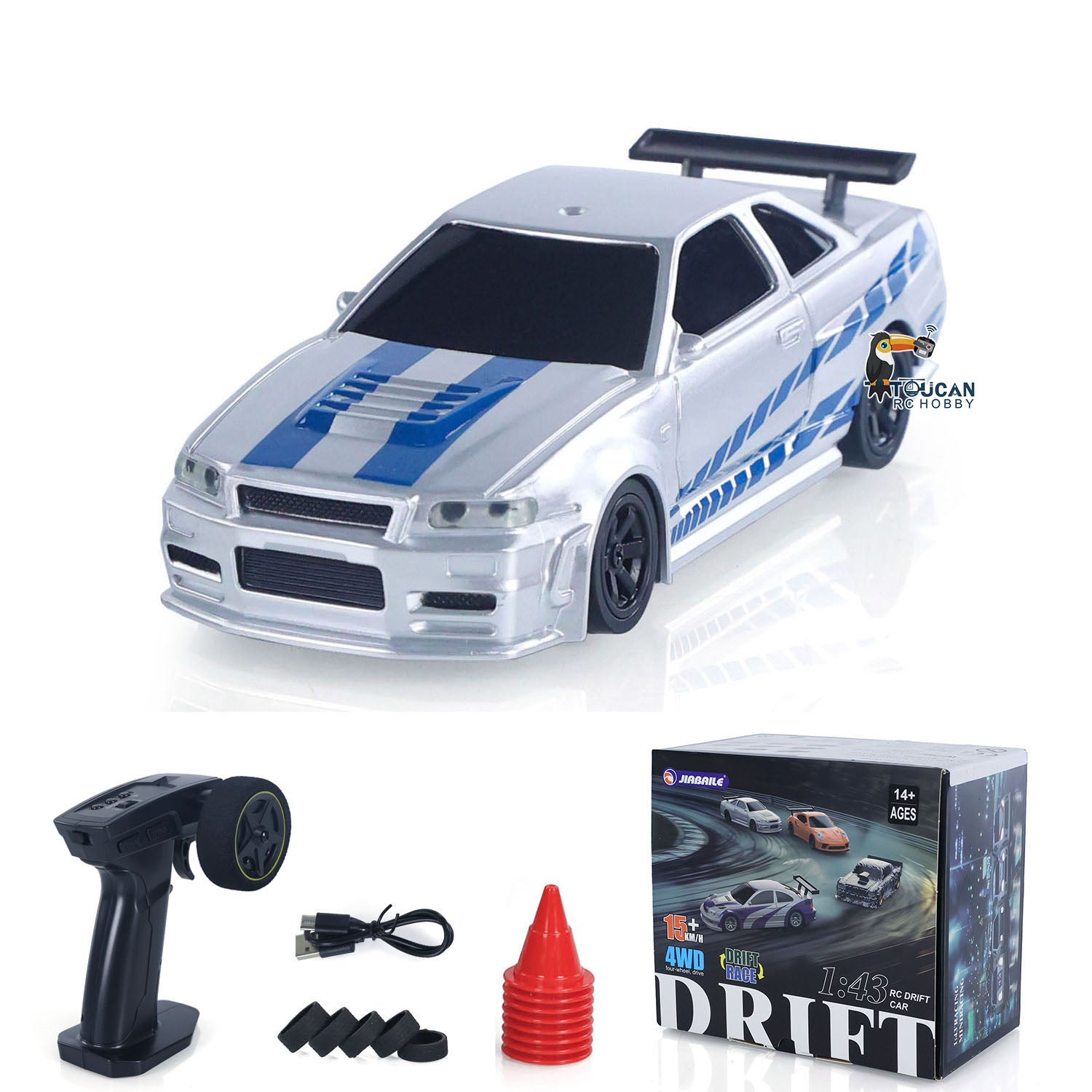 1/43 Scale R34 RC Racing Car - 4WD High Speed Drift Remote Control Vehicle with 2.4G Radio, Ready-to-Run Mini Toy Car - Perfect Gift for Kids | Indoor Racing & Backyard Drifting Fun