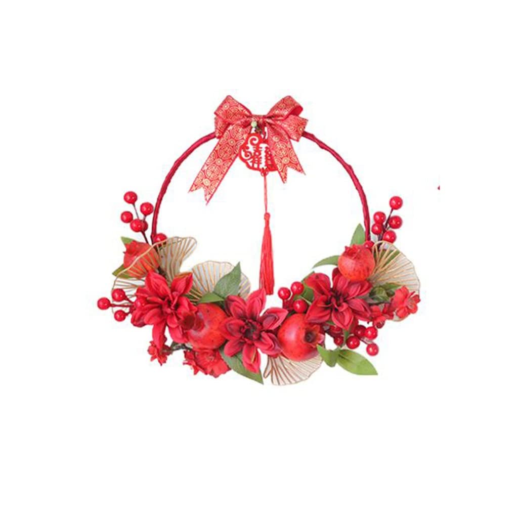 GANFANREN Red Pomegranate Christmas Wreath - 50cm Festive Front Door Hanging Decor for Holiday Home Party & Tree Decoration | Perfect for Christmas, New Year, and Winter Seasonal Decorations