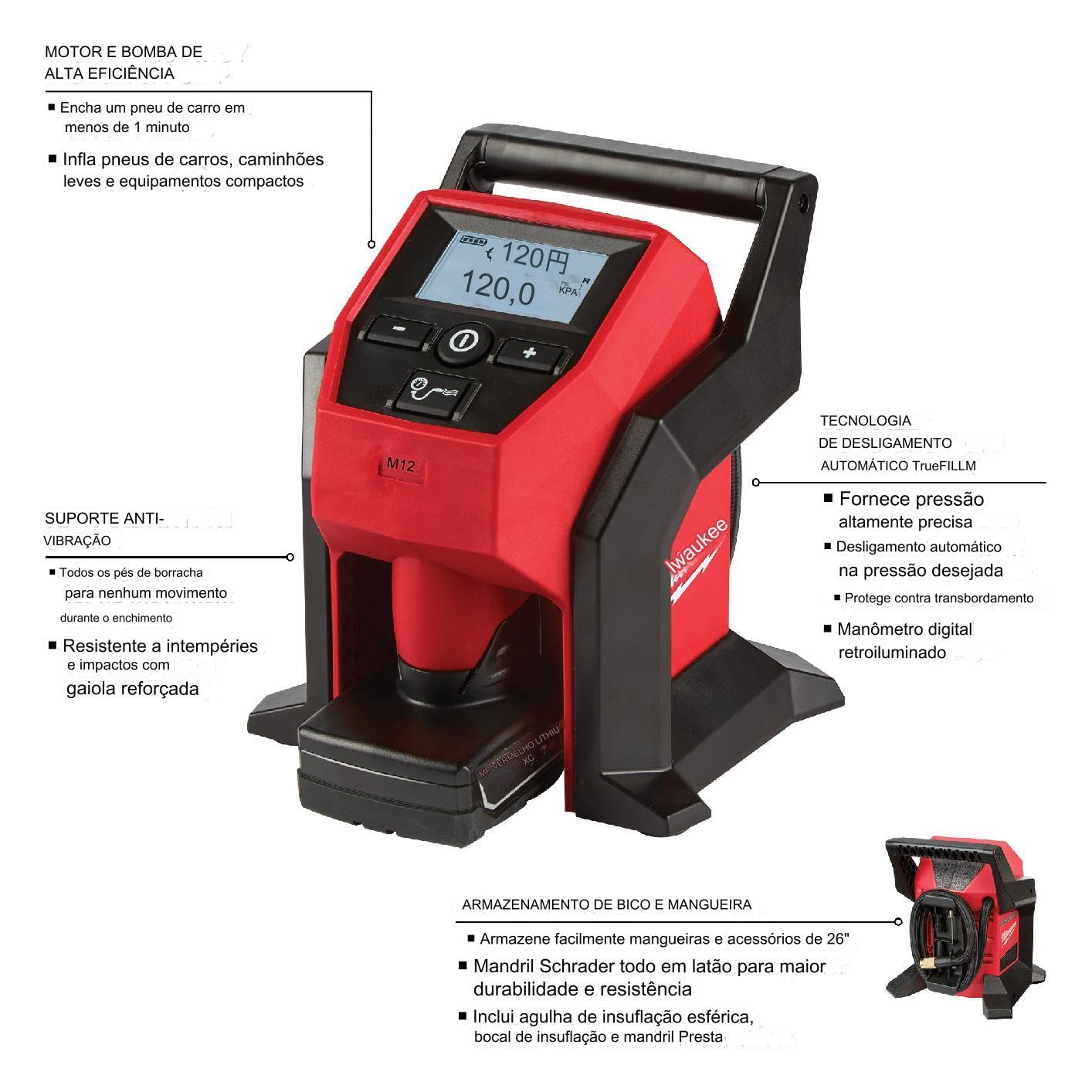 Milwaukee M12 2475-20 Compact Electric Air Inflator - Portable Tire Pump for Cars, Bikes, Sports Equipment & Outdoor Adventures