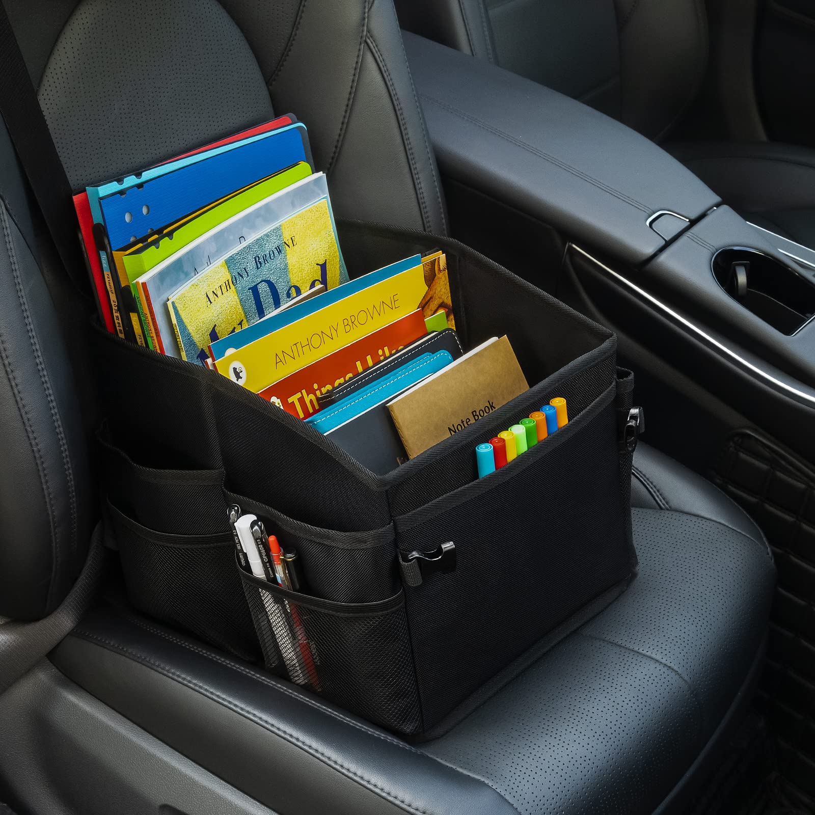 Car Organizer with Detachable Divider & Multi-Pockets - Universal Car Seat Storage Organizer for Front Seat, Backseat & Middle Seat - Perfect for Kids Toys, Snacks & Travel Essentials